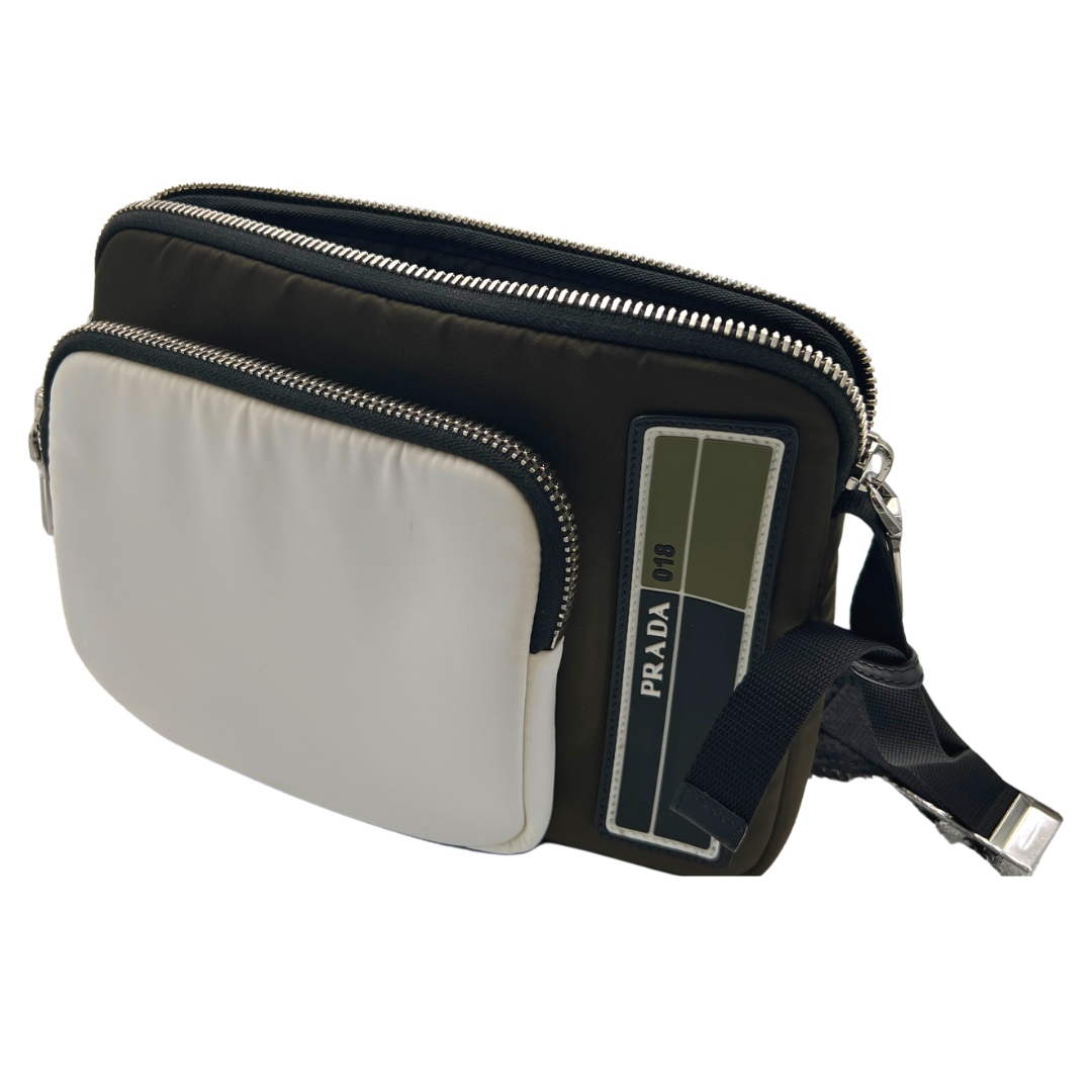 Prada Logo Patch Zip Messenger Bag