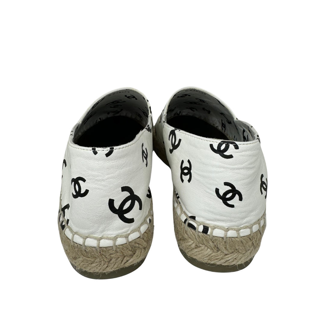 Chanel Black and White Leather Espadrilles