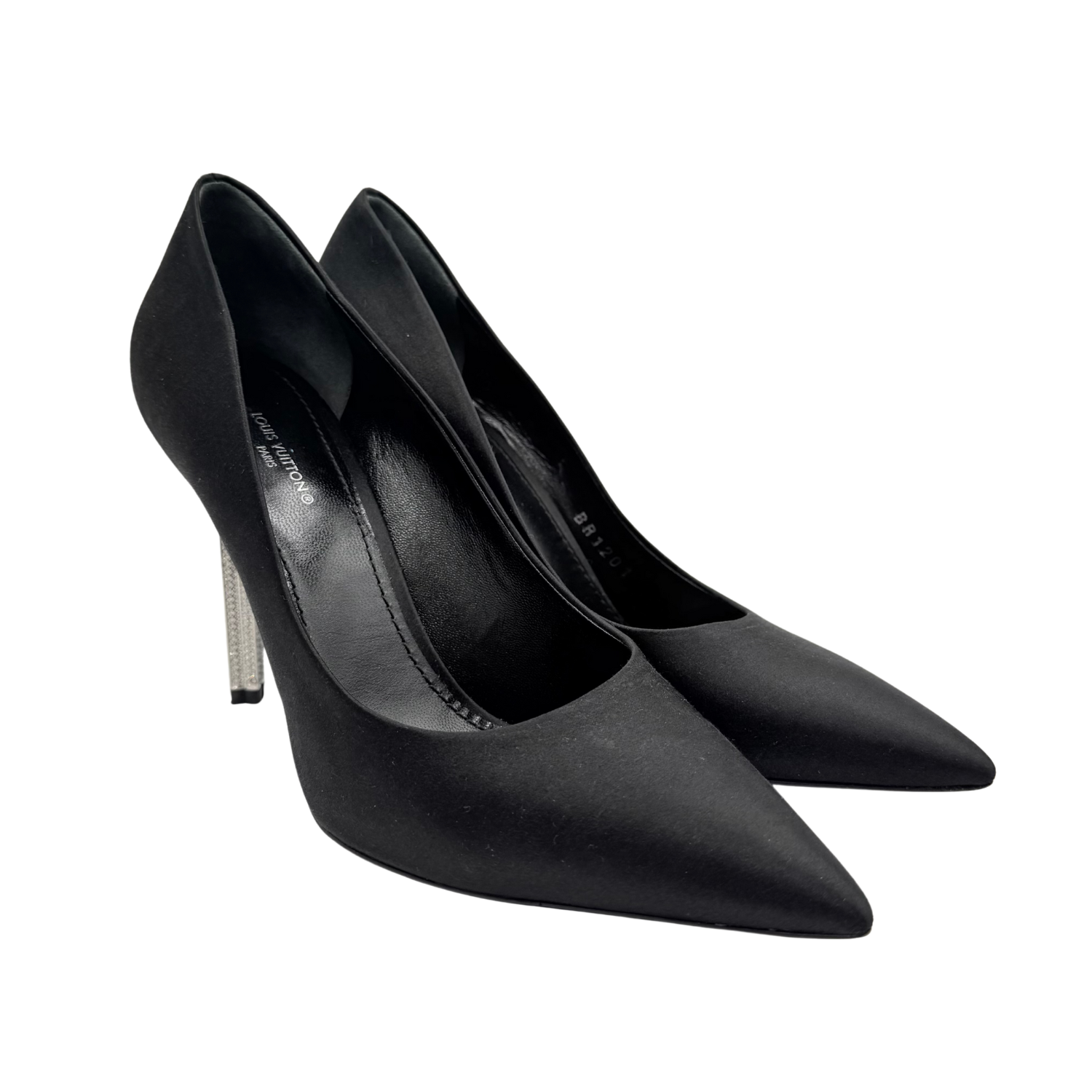 Louis Vuitton Satin Pumps with Crystal Studded Heel Black