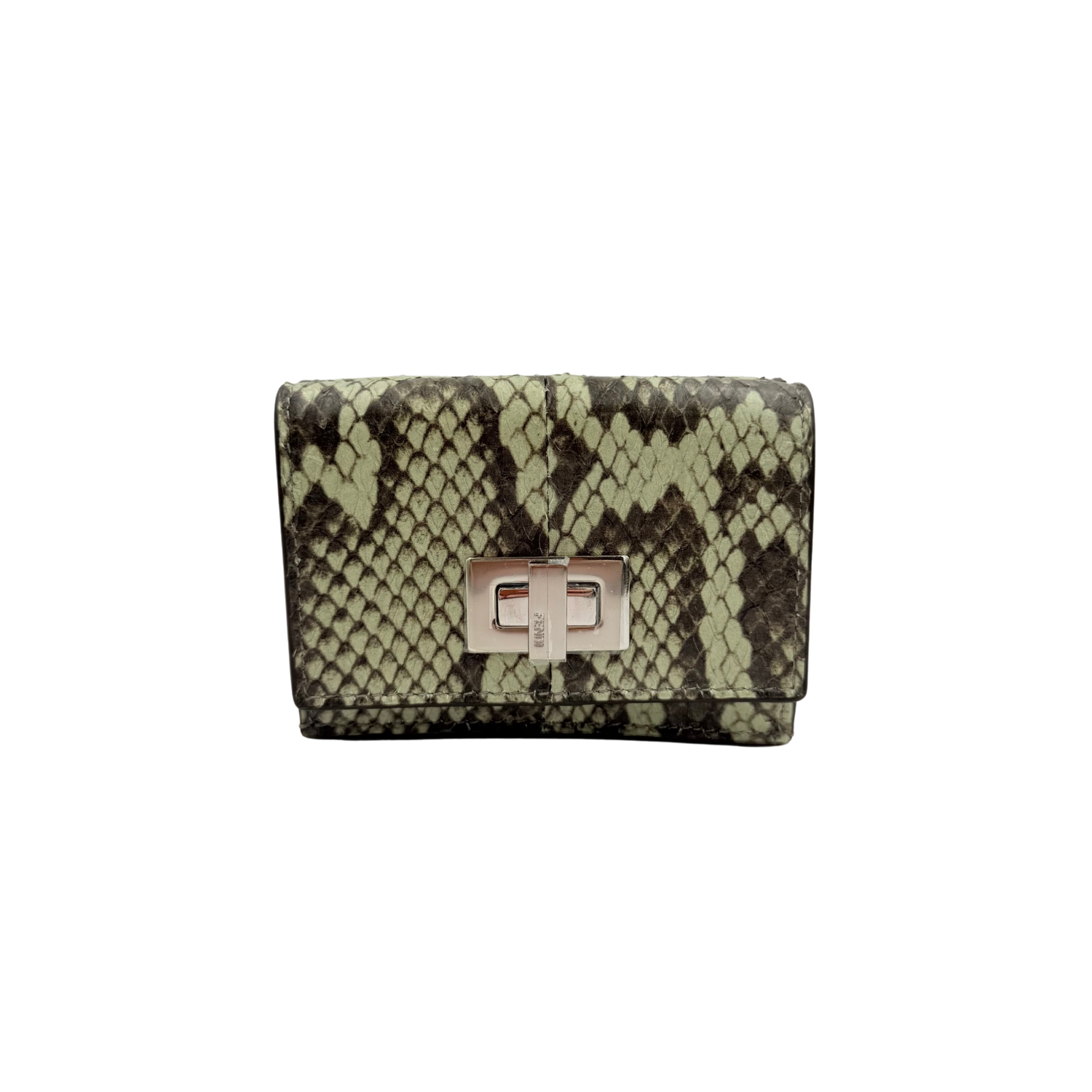 Fendi Elaphe Vitello Grace Python Print Mini Trifold Wallet Green Tea