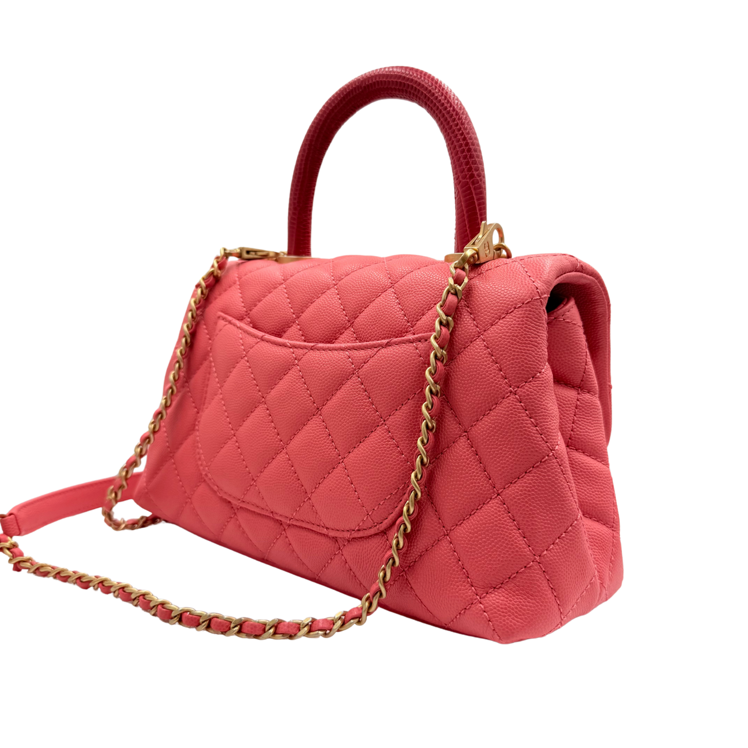Chanel Lizard Trimmed Coco Mini Top Handle Bag Pink