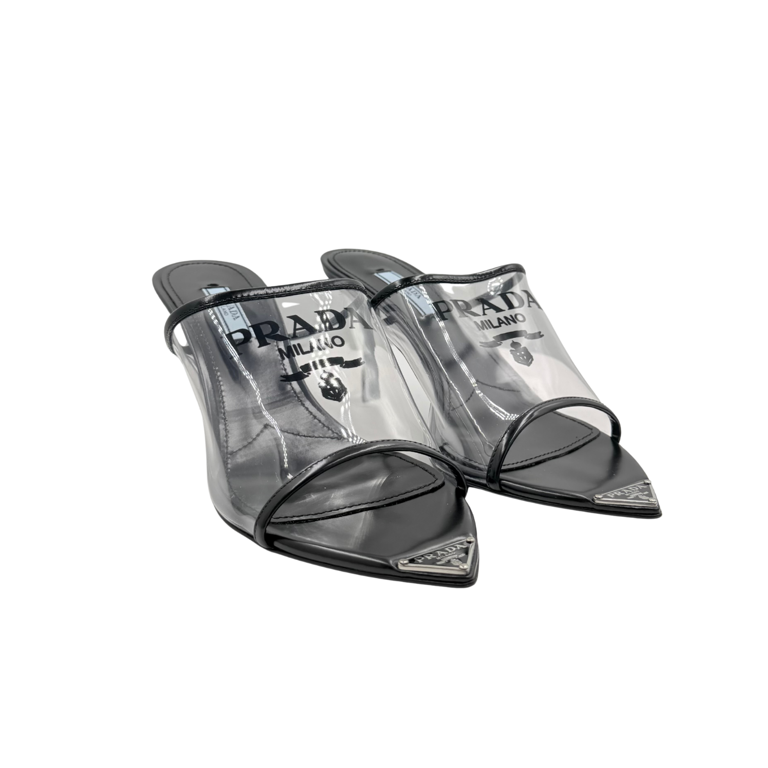 Enameled Metal Triangle PVC Heeled Sandals