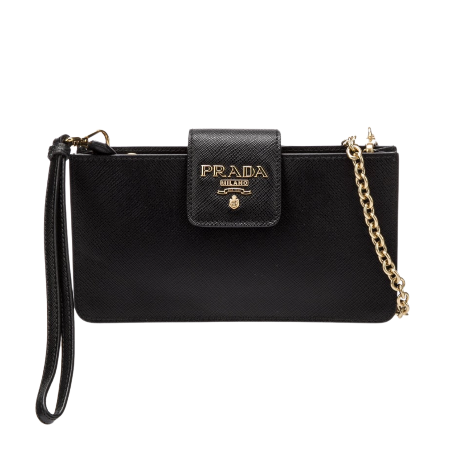 Prada Small Saffiano Metal Phone Wristlet Black