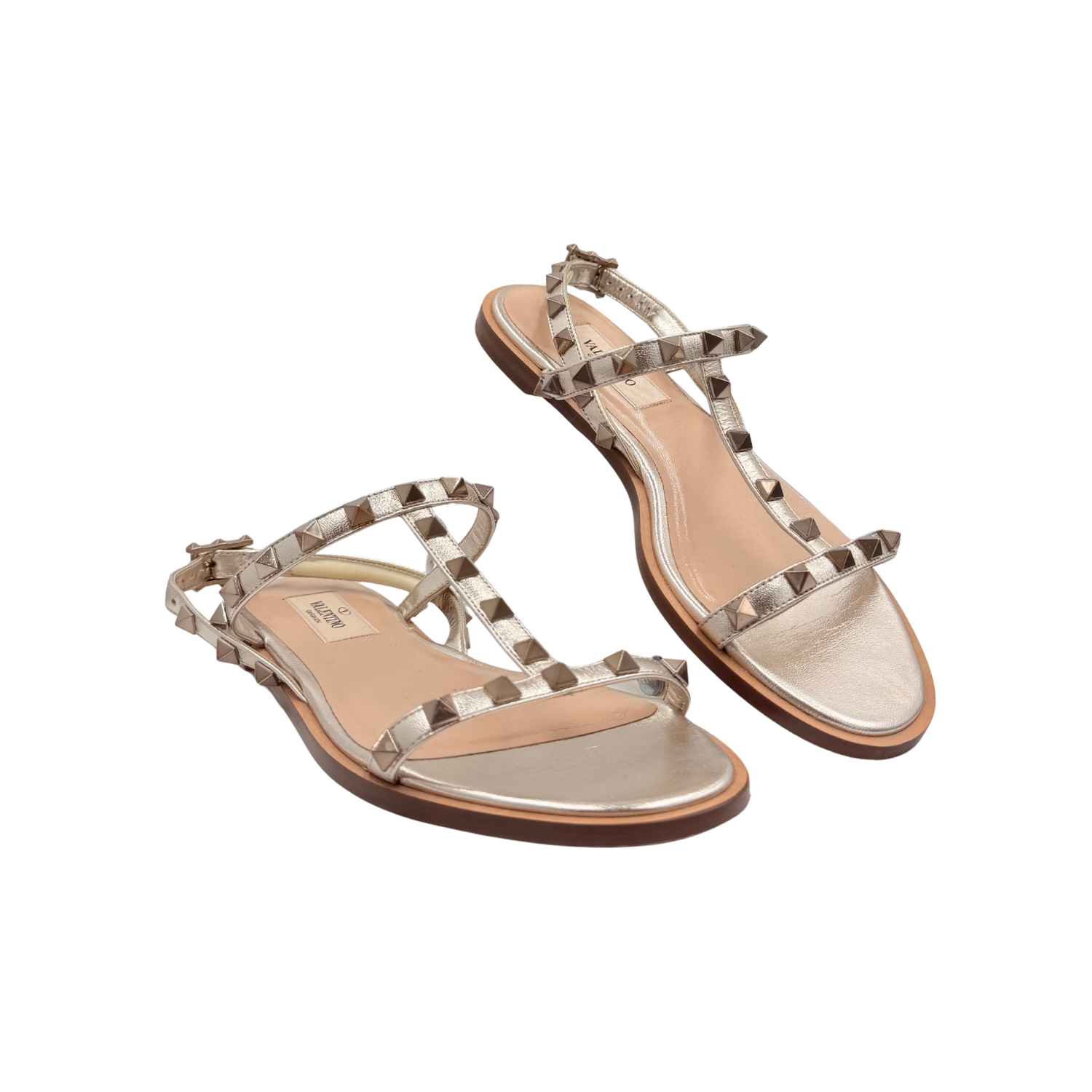 Valentino Garavani T-Strap Rockstud Sandal Gold Size 35.5