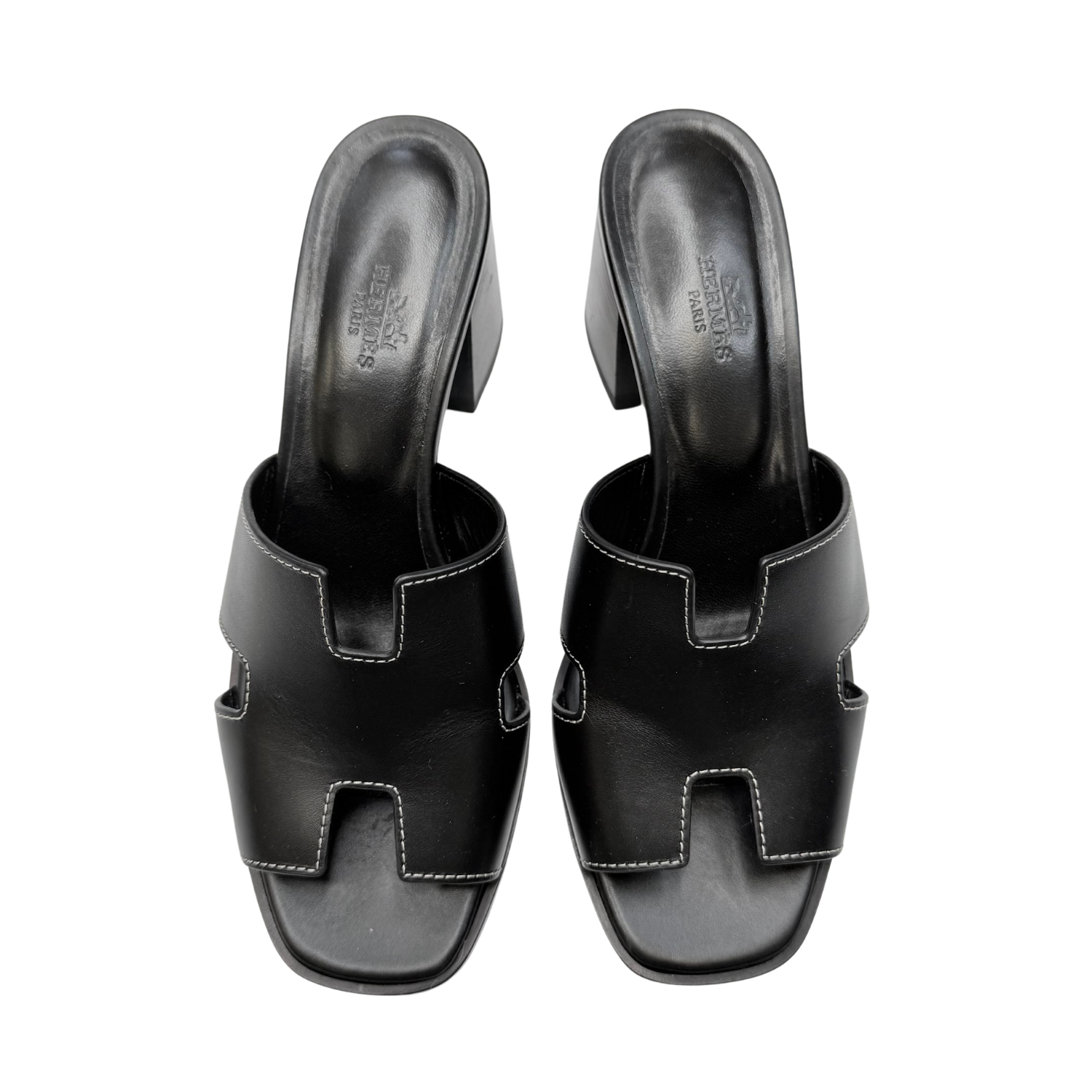 Hermès Helia 60 Leather Heeled Sandal Black