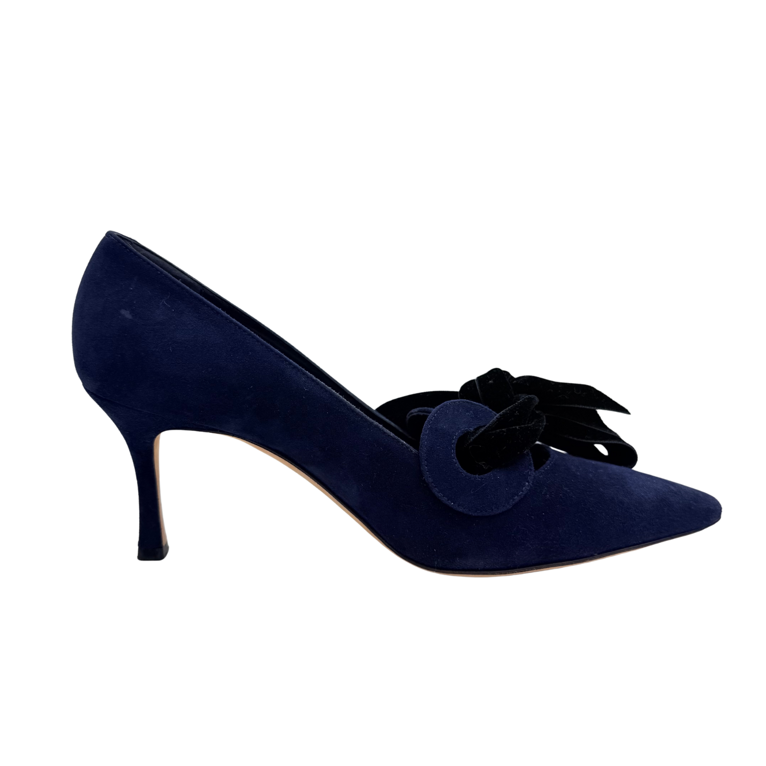 Manolo Blahnik Suede Bow Accents Serba Pumps Navy