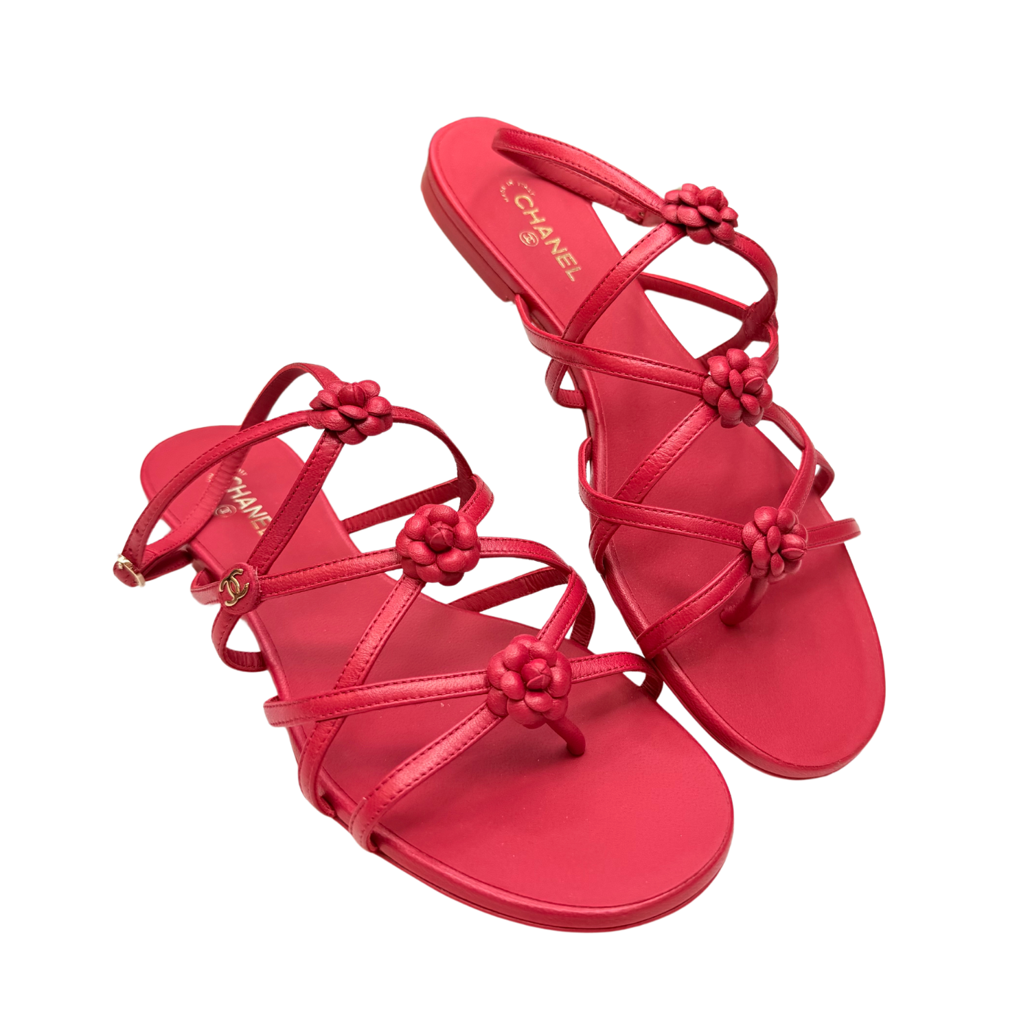 Chanel Interlocking CC Camellia Flats Red