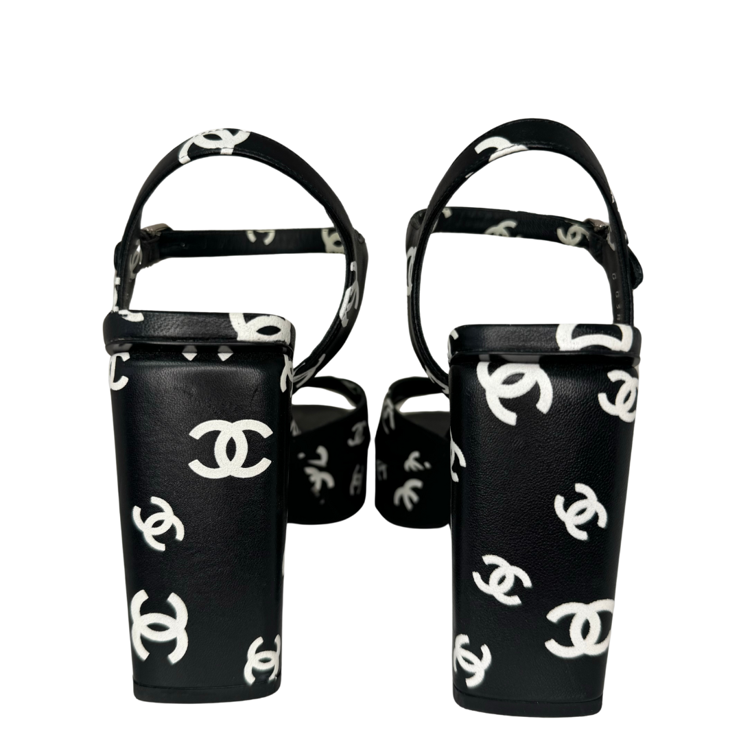 Chanel Printed Lambskin Platforms Black
