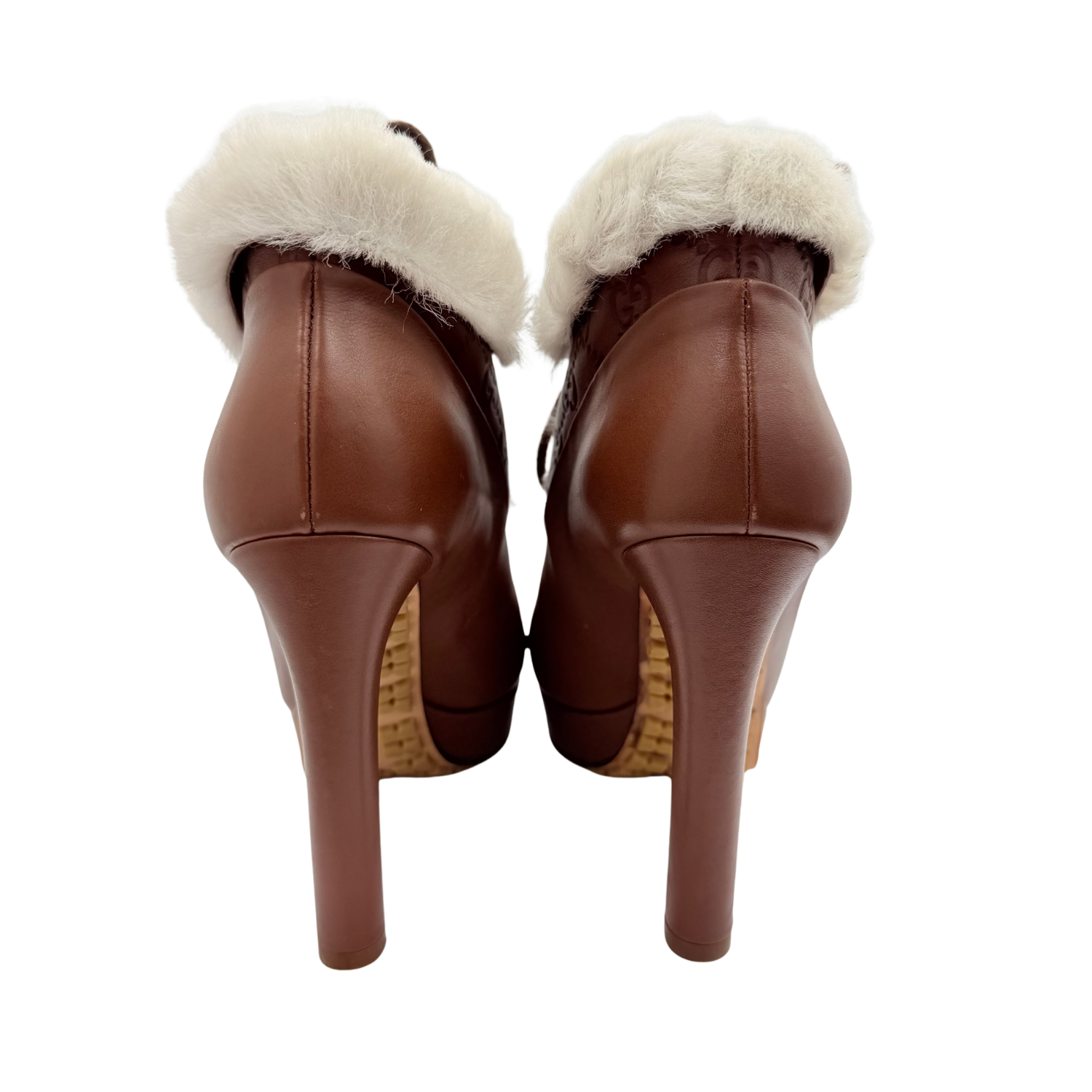 Gucci GG Leather Lace-Up Booties Brown