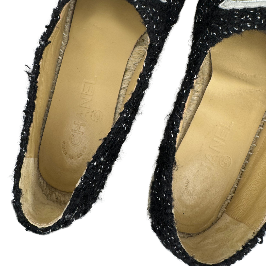 Chanel Lambskin Tweed Espadrilles Black Silver