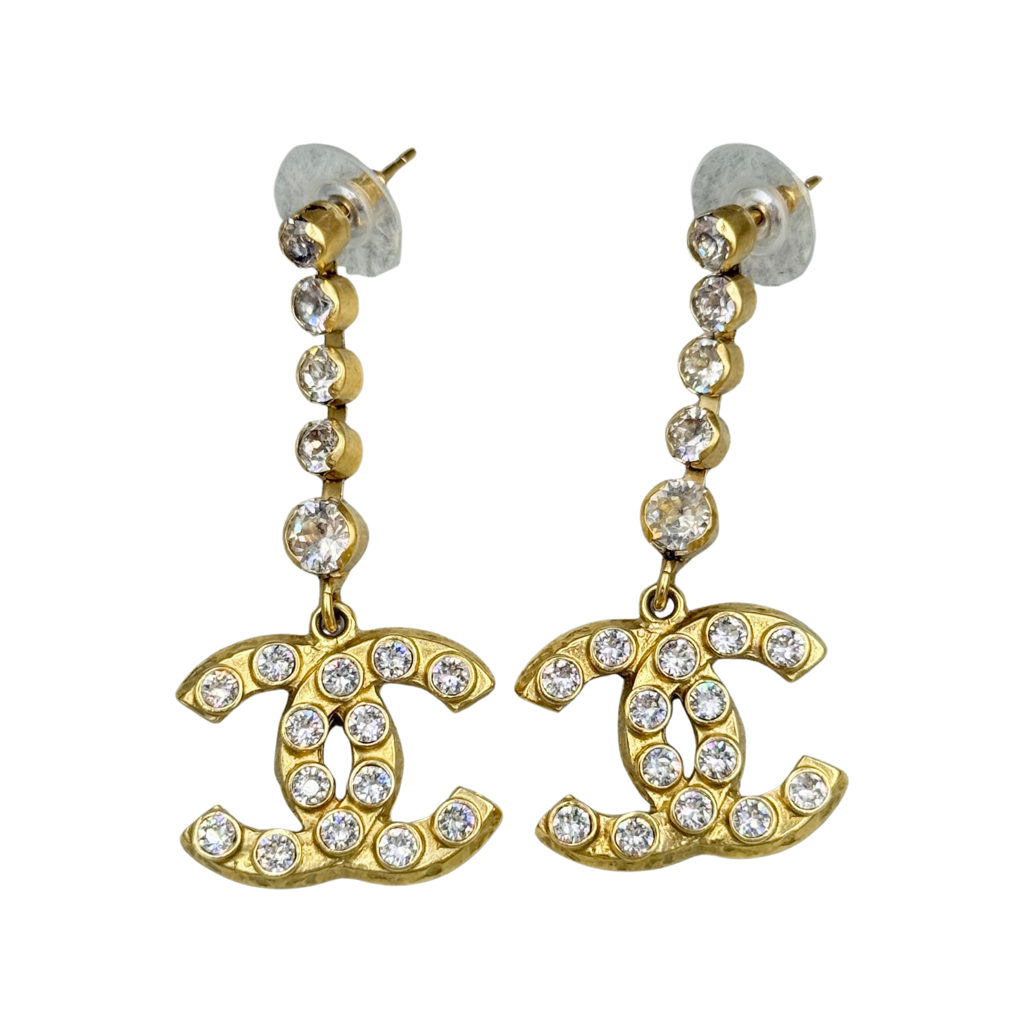 Chanel CC Crystal Drop Earrings Gold