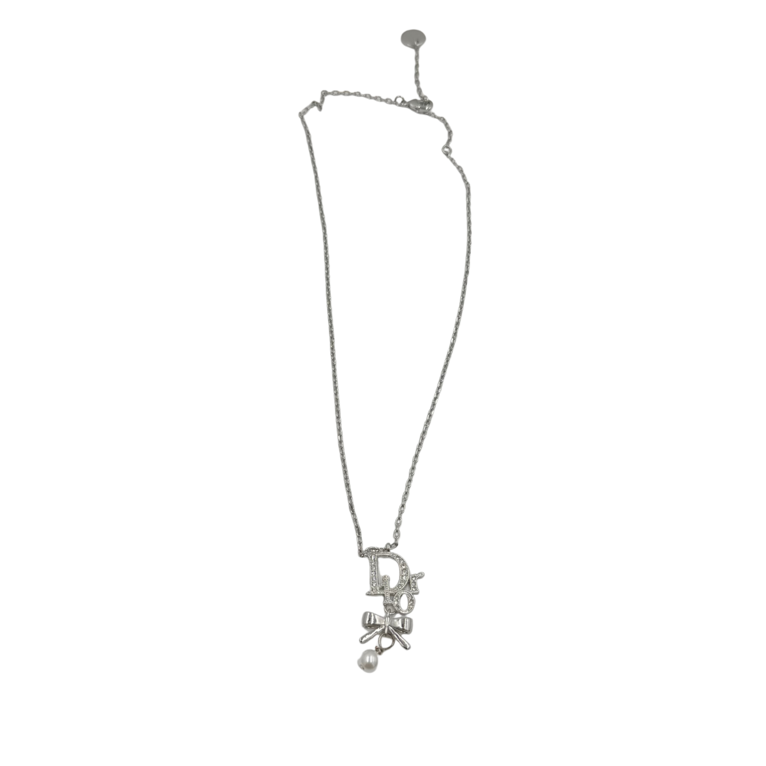 Crystal Pearl Bow Drop Necklace
