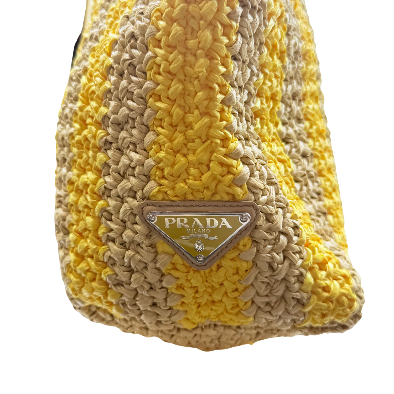 Prada Large Raffia Tote Yellow & Tan