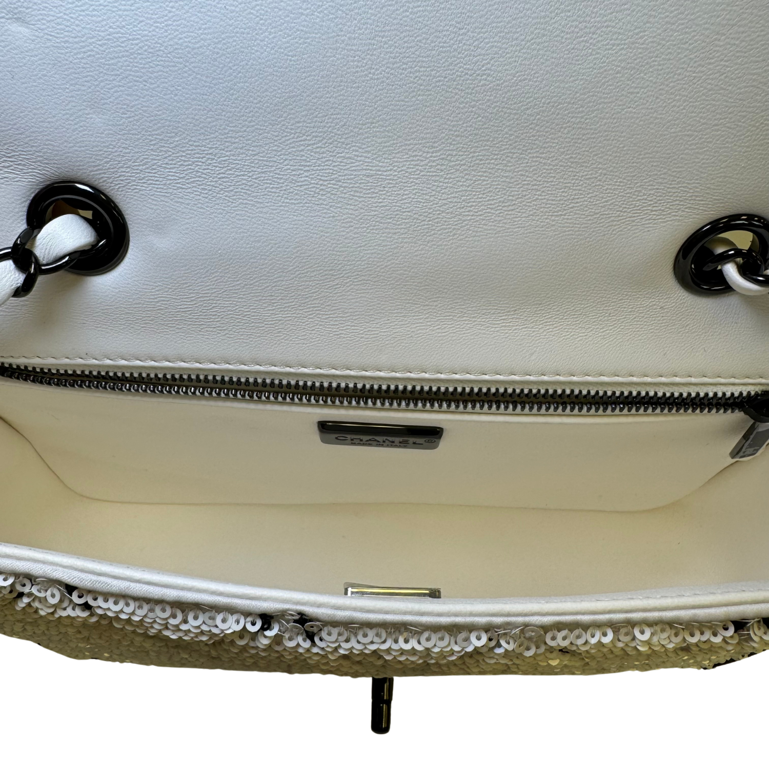 Chanel Mini Rectangular Flap White Sequin Bag