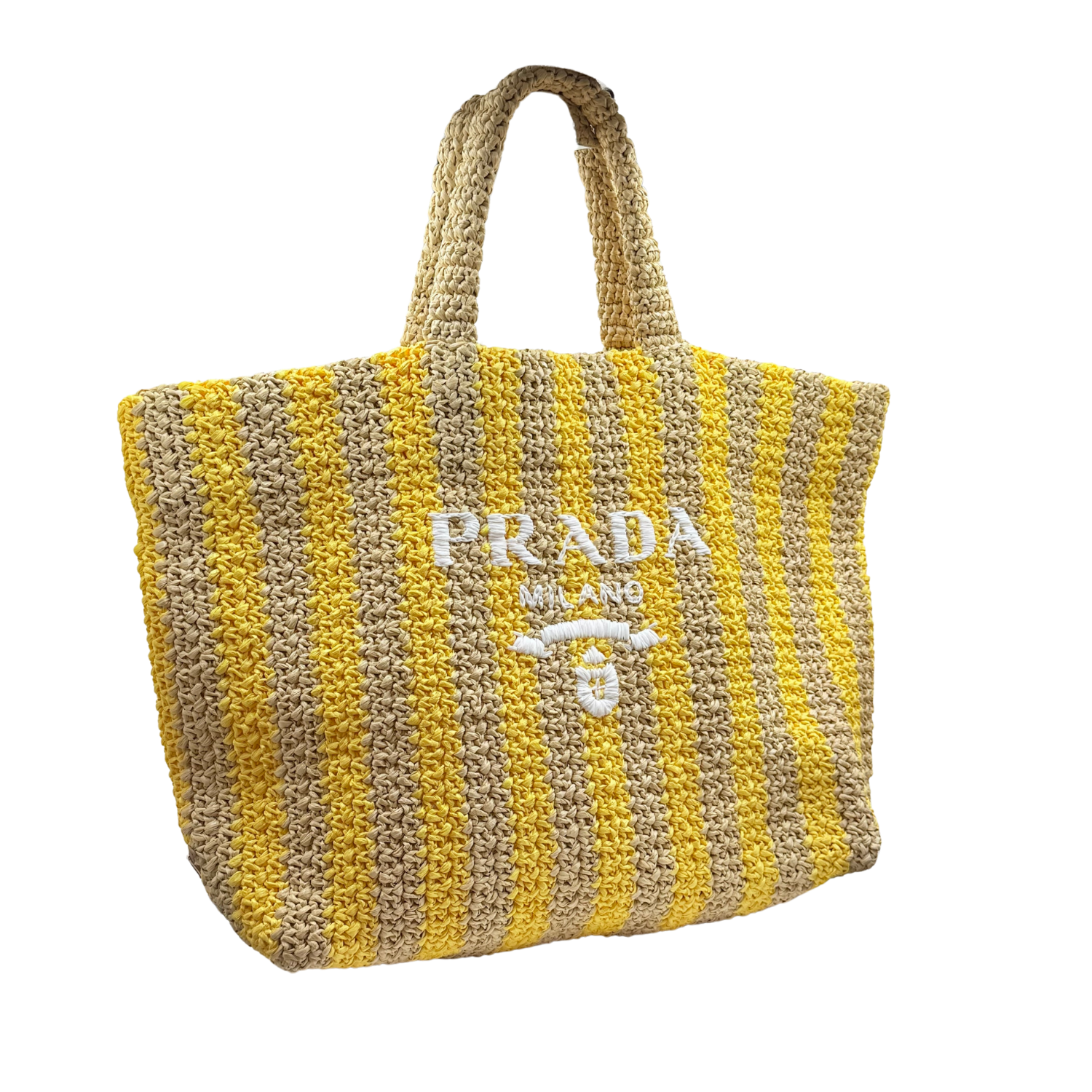 Prada Large Raffia Tote Yellow & Tan