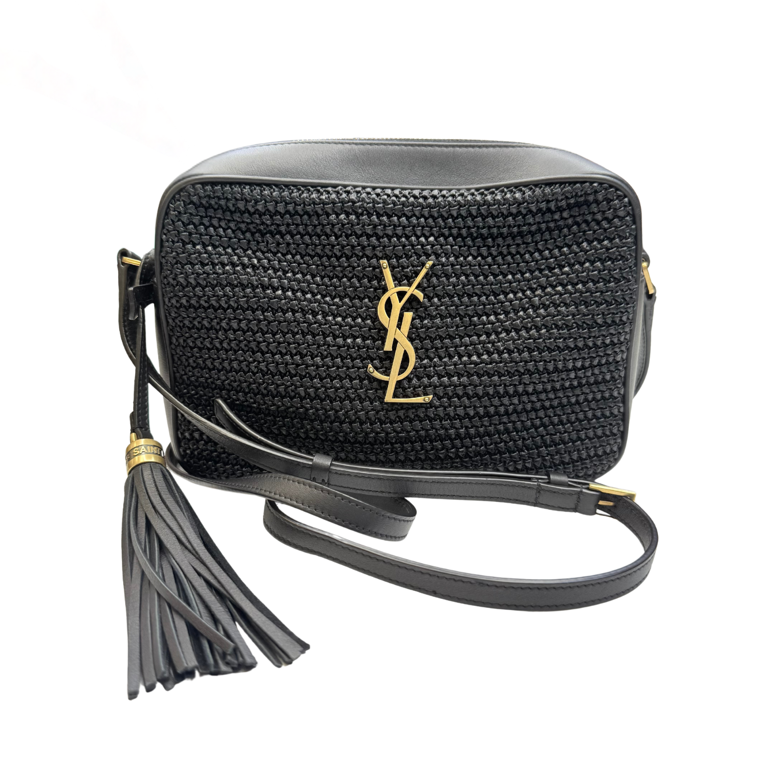 Yves Saint Laurent Raffia Monogram Lou Camera Bag Black