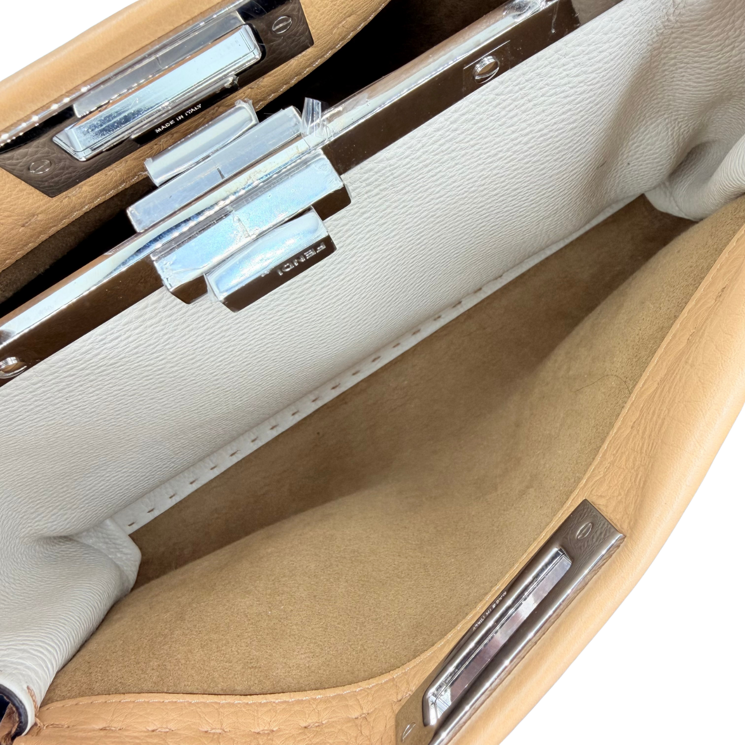 Fendi Cuoio Romano Selleria Bi-Color Small Peekaboo Iconic Satchel Mou Milk with Python Handle