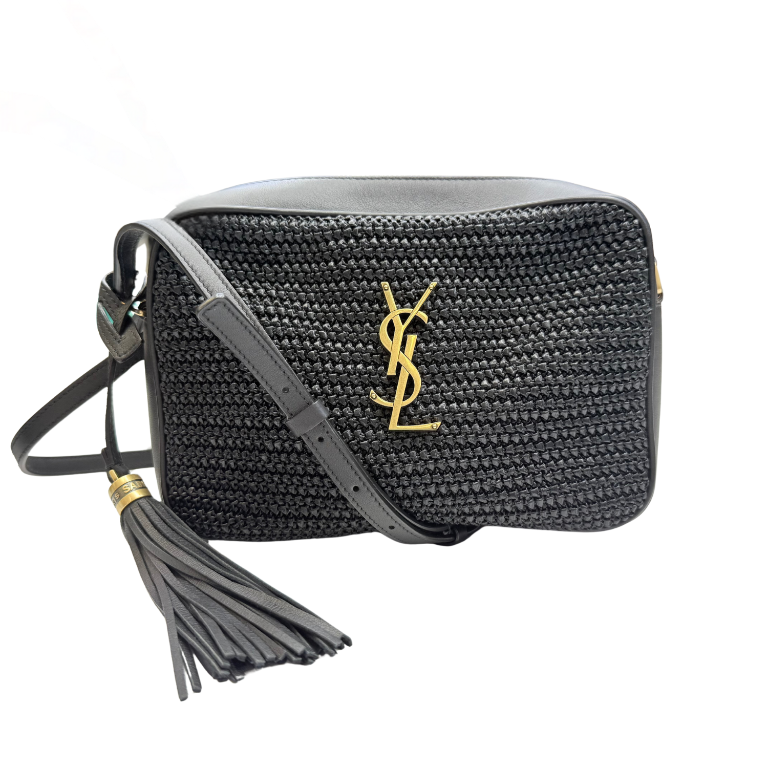 Yves Saint Laurent Raffia Monogram Lou Camera Bag Black