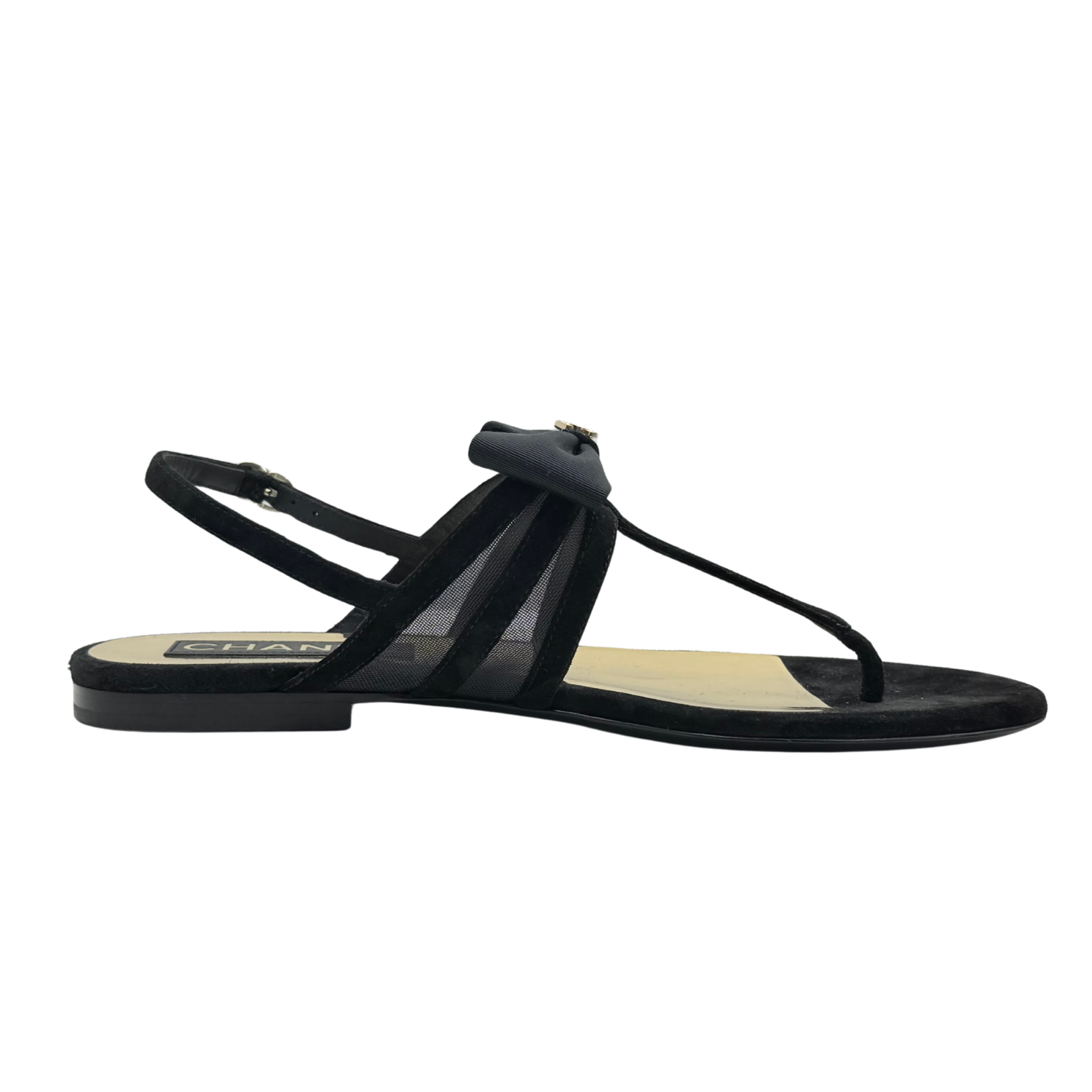 Chanel T-Strap Bow Flats Black & Gold