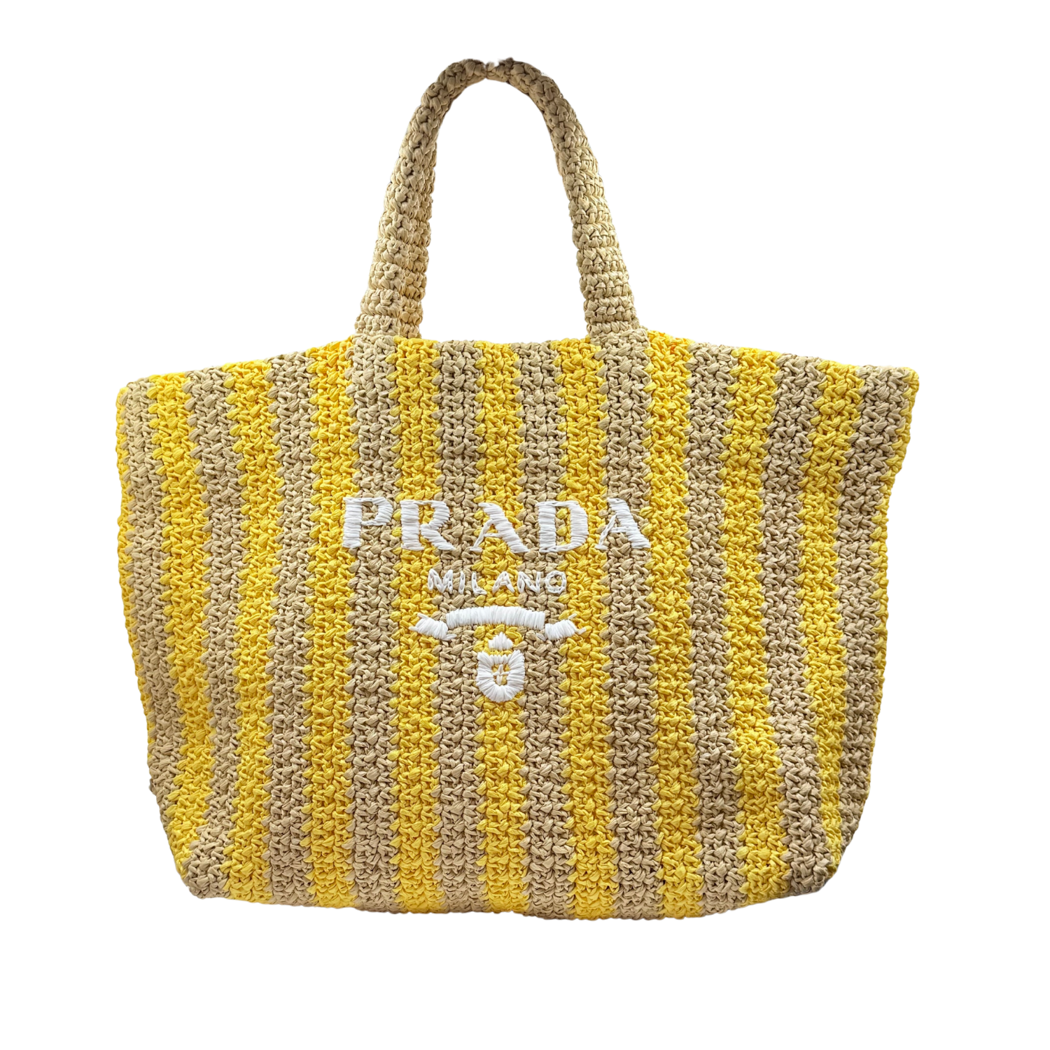 Prada Large Raffia Tote Yellow & Tan