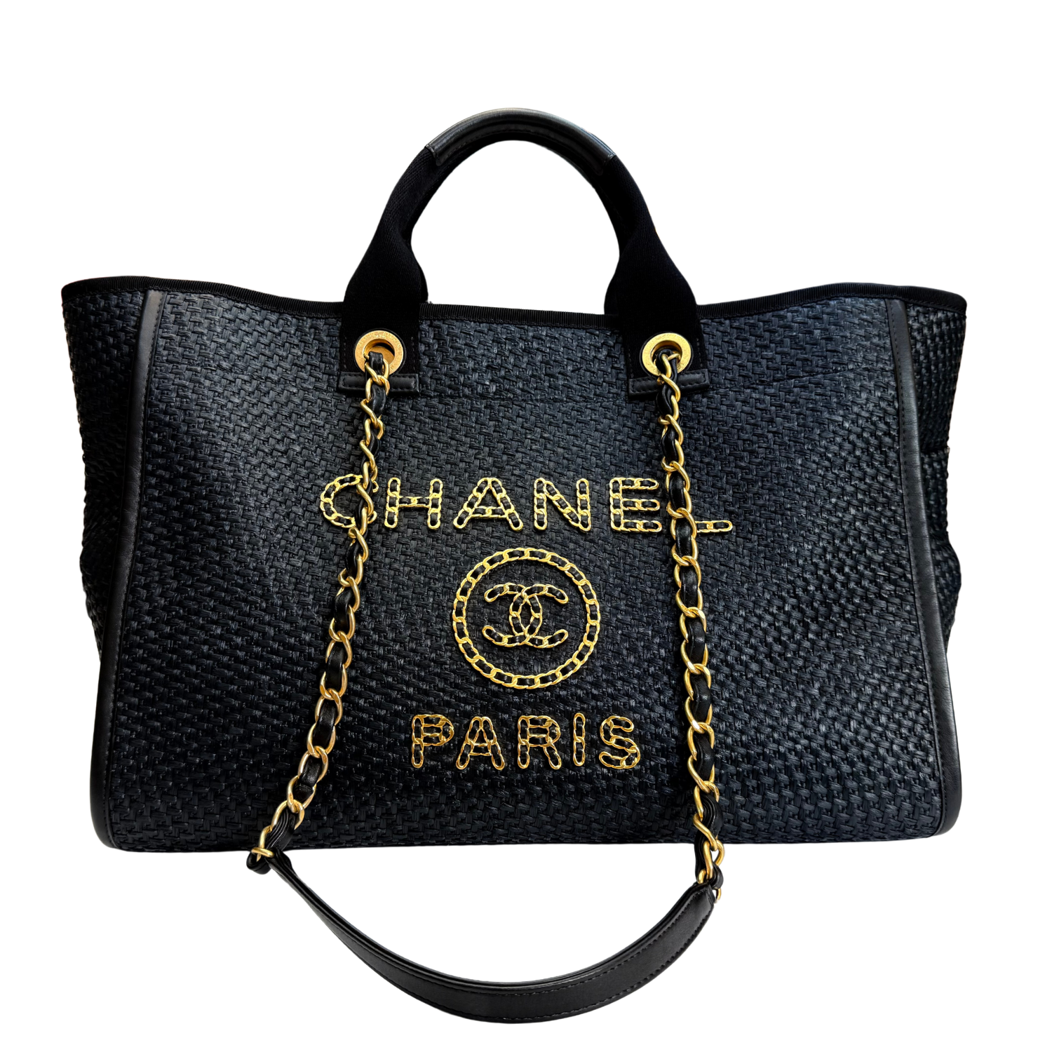 Chanel Limited Raffia Deauville Large Shopping Tote Black