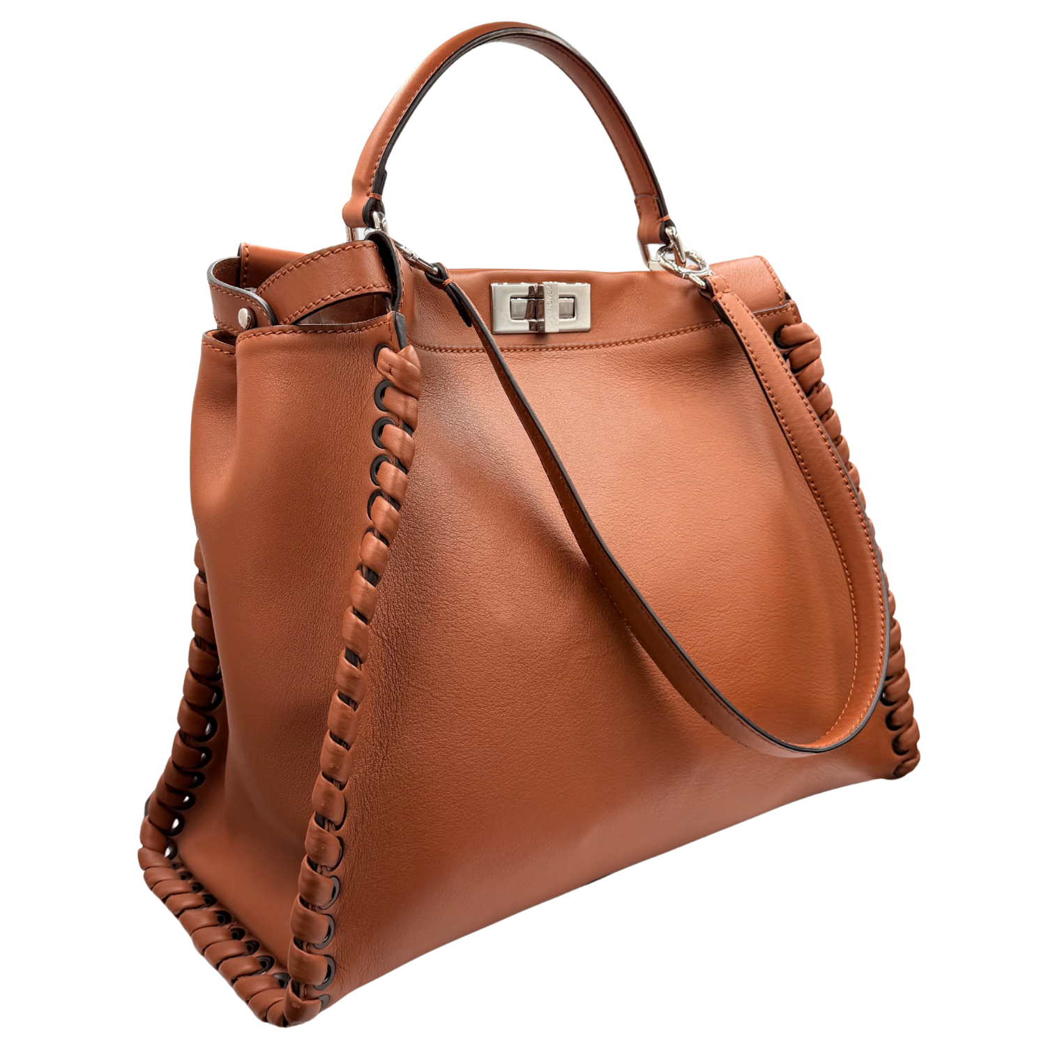 Fendi Large Leather Peekaboo Iconic Bag Brown