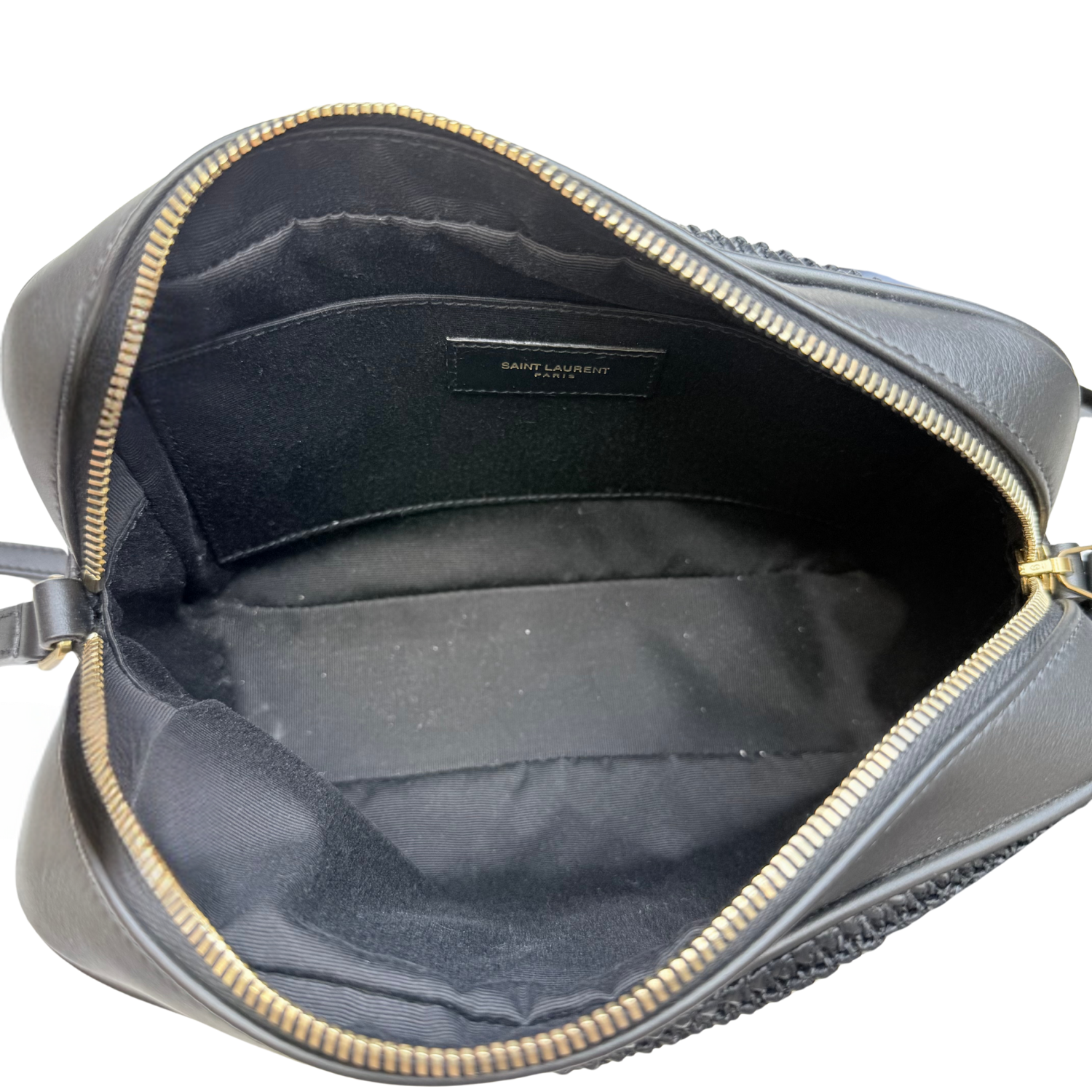 Yves Saint Laurent Raffia Monogram Lou Camera Bag Black