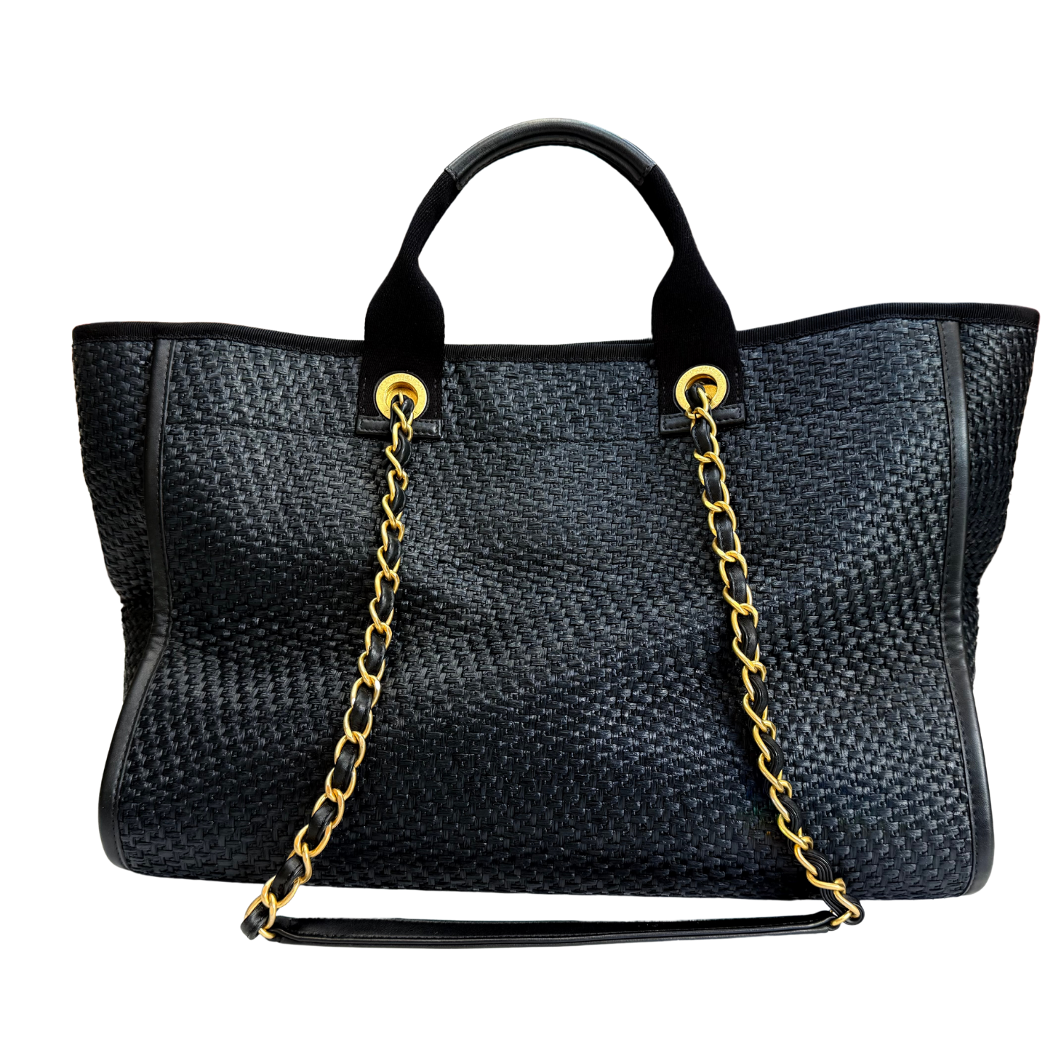 Chanel Limited Raffia Deauville Large Shopping Tote Black