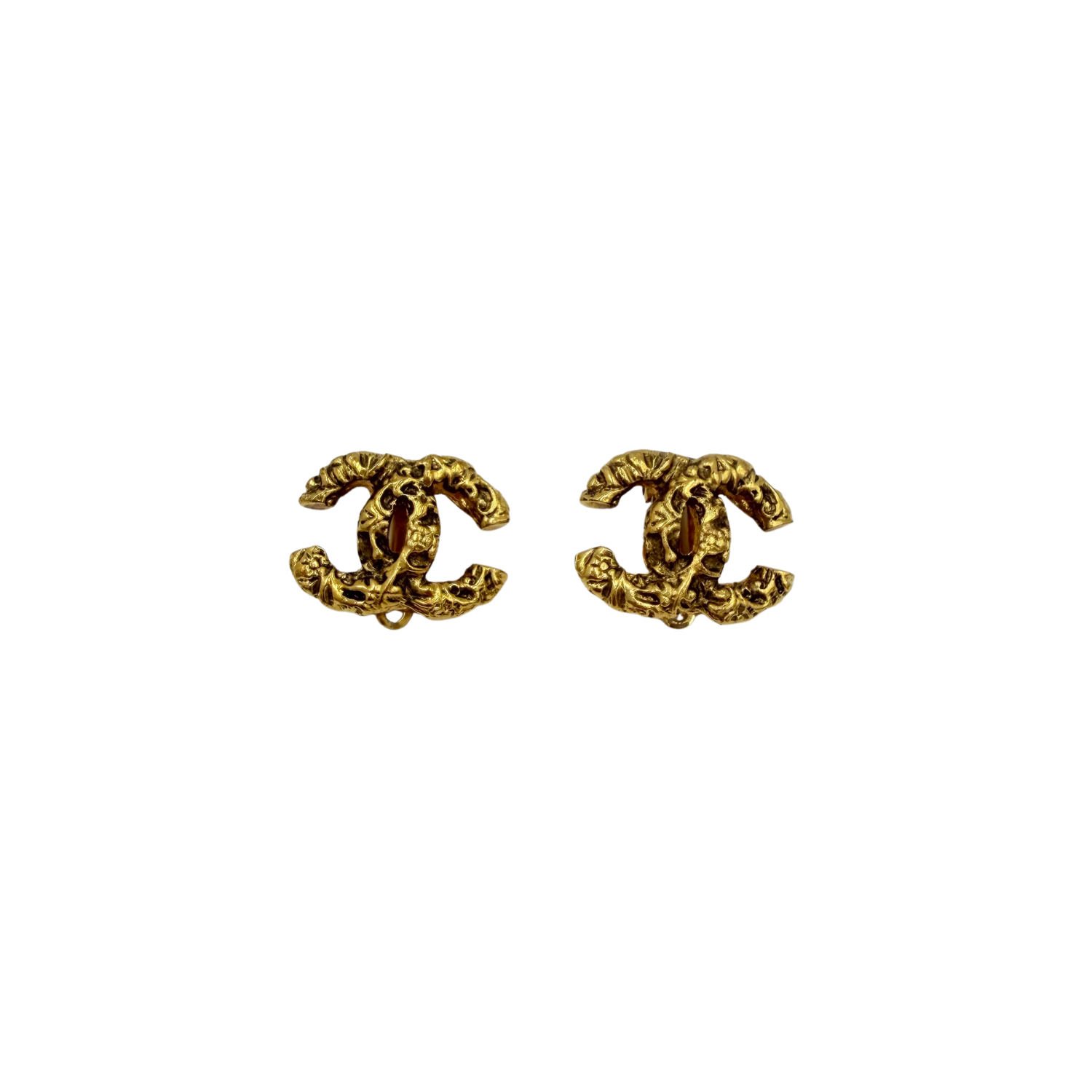 Chanel Vintage Lava CC Clip-On Earrings Gold