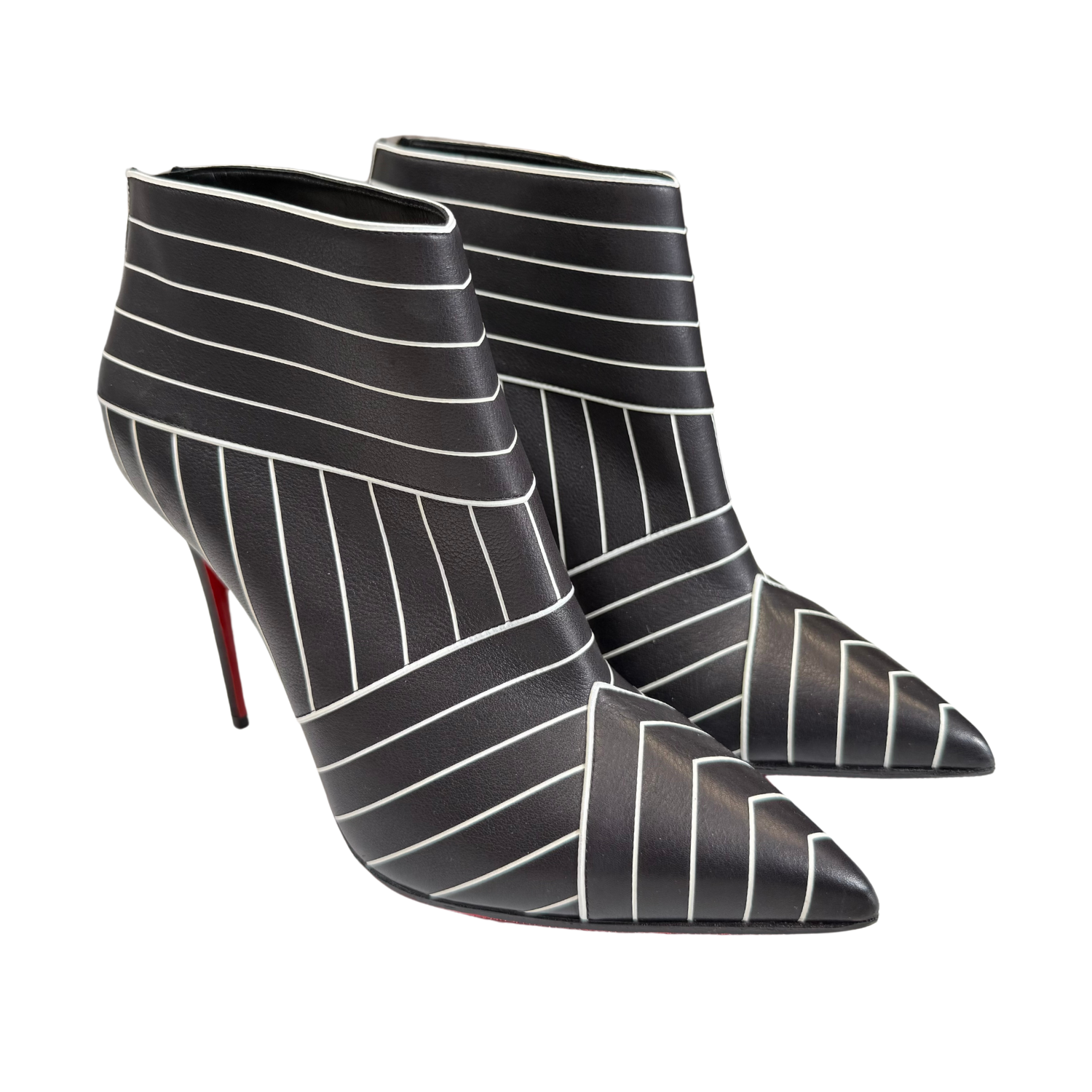 Christian Louboutin Calfskin Josselyn 100 Booties 35 Black White