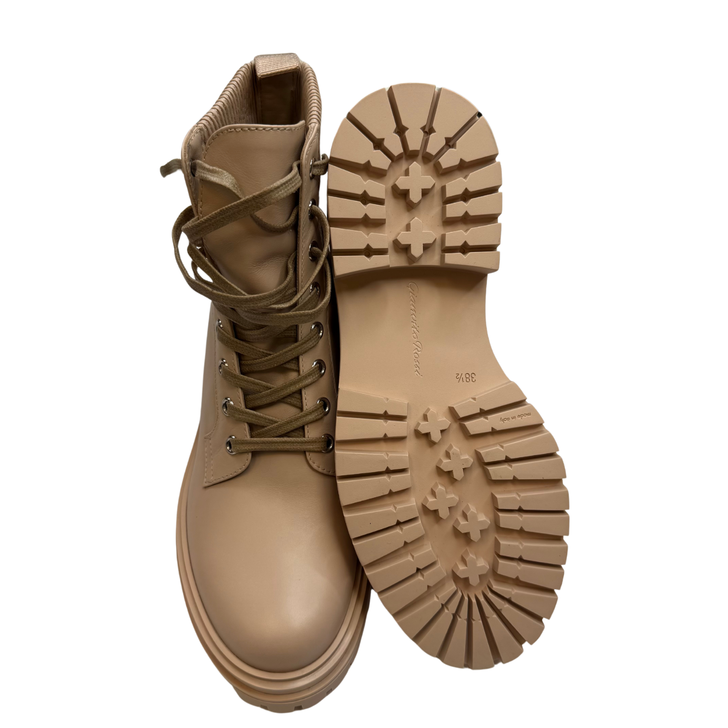Gianvito Rossi Leather Combat Boots Beige