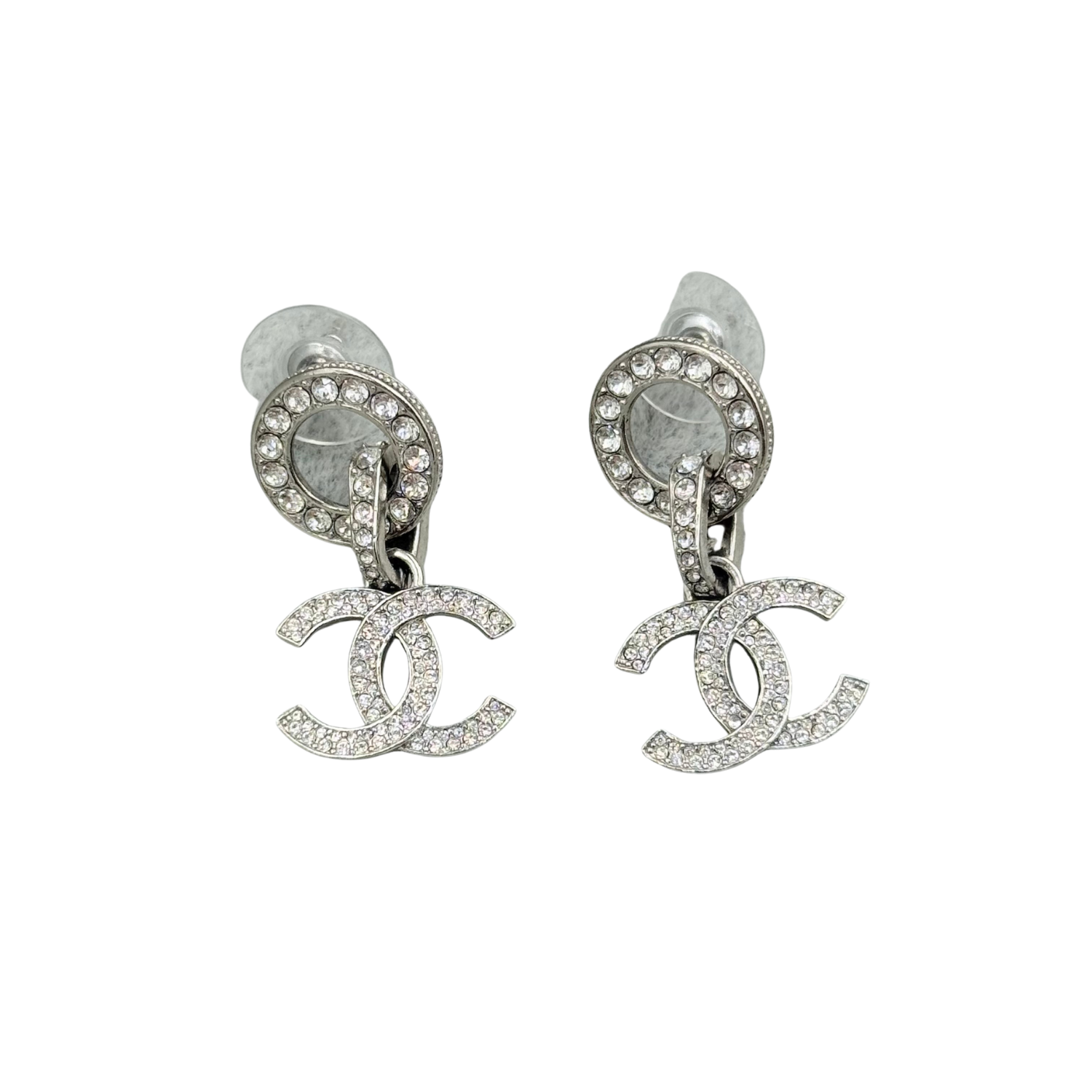 Chanel Pearl Crystal CC Drop Earrings Gold