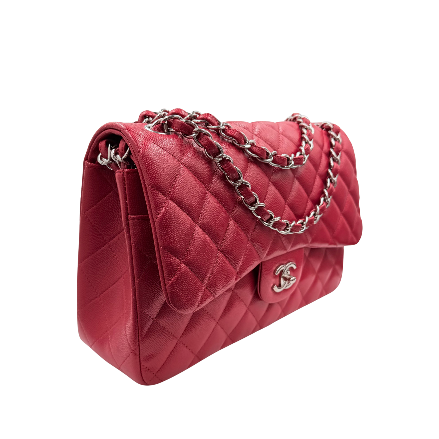 Chanel Jumbo Quilted Caviar Classic Double Flap Bag Red