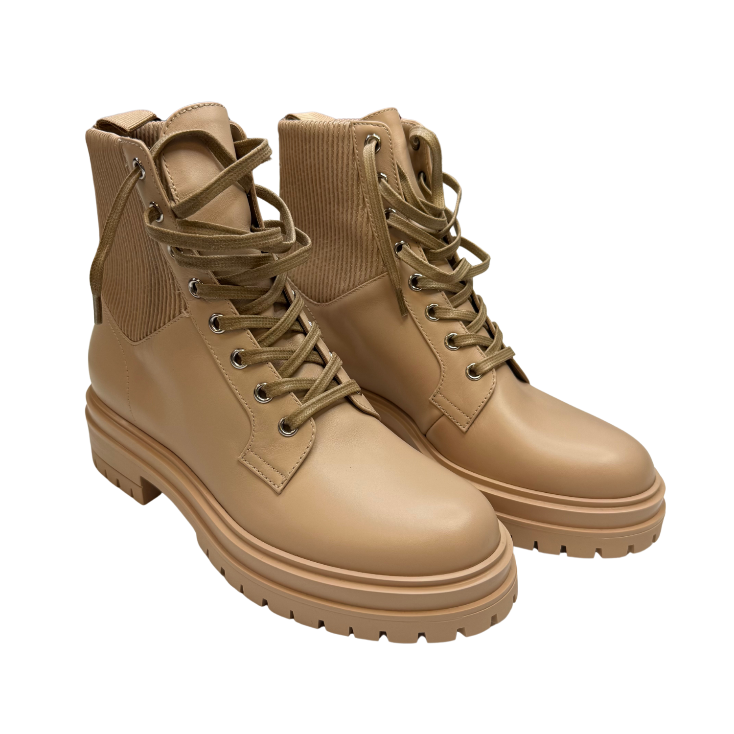 Gianvito Rossi Leather Combat Boots Beige