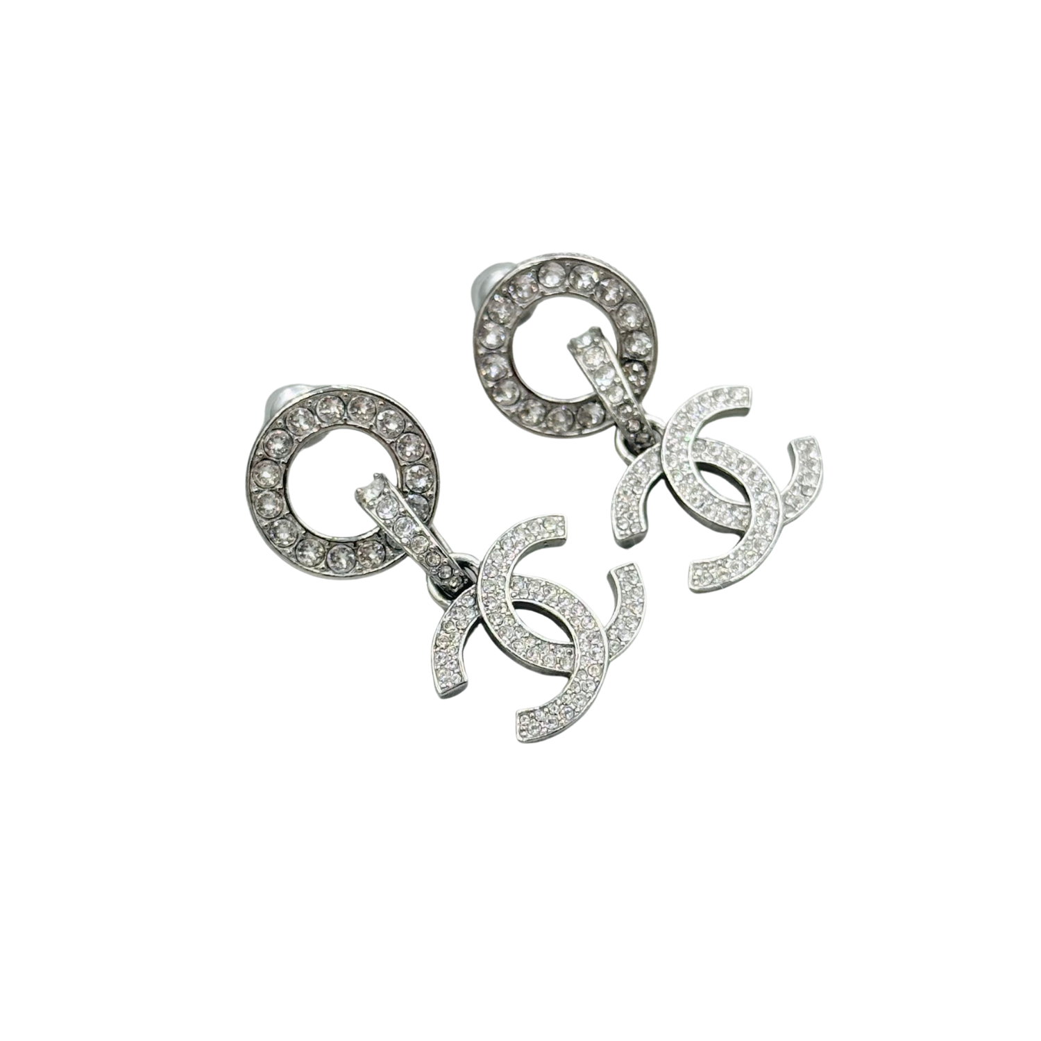 Chanel Pearl Crystal CC Drop Earrings Gold
