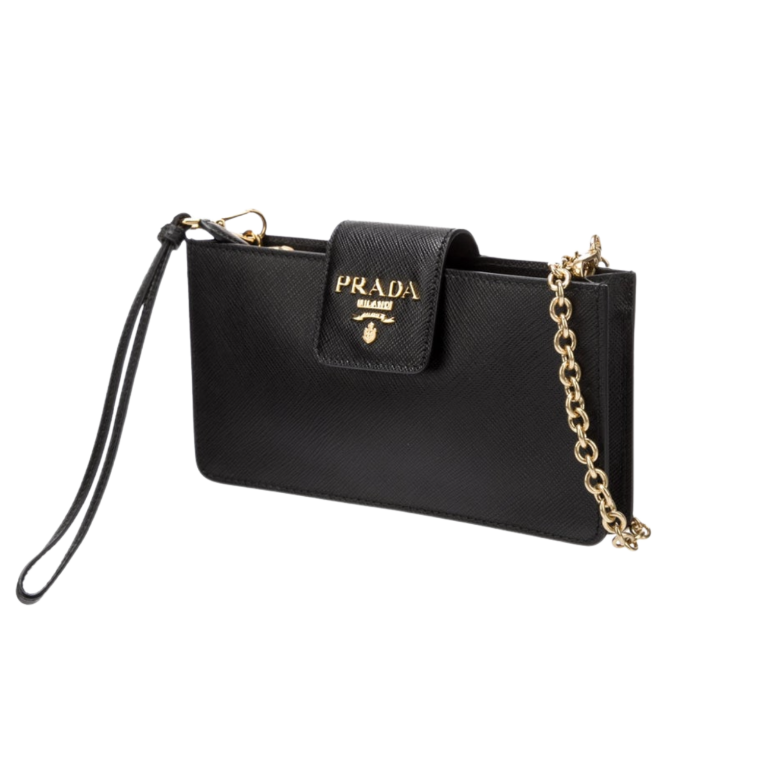 Prada Small Saffiano Metal Phone Wristlet Black