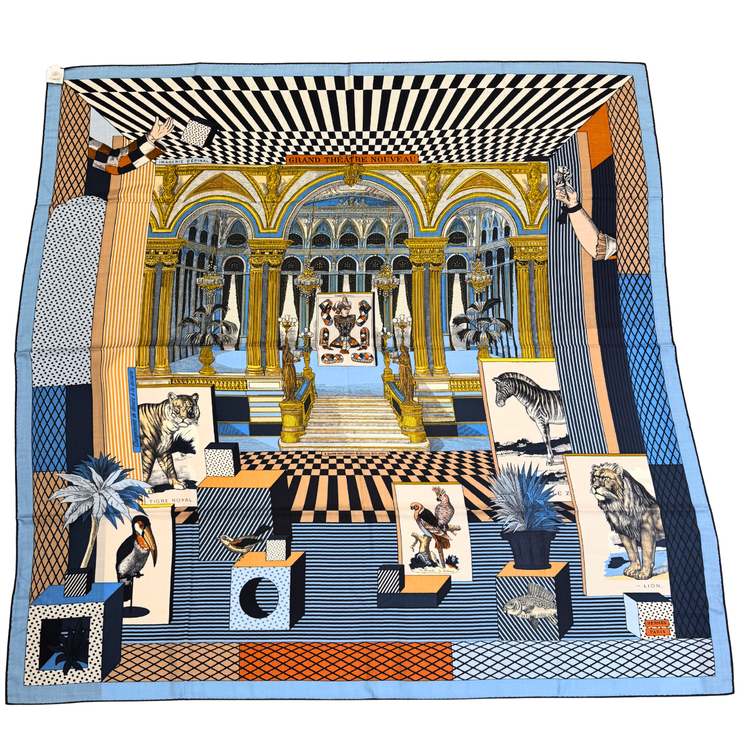 Hermès Cashmere Silk Grand Theatre Nouveau Shawl 140 Naturel Gold Multicolor