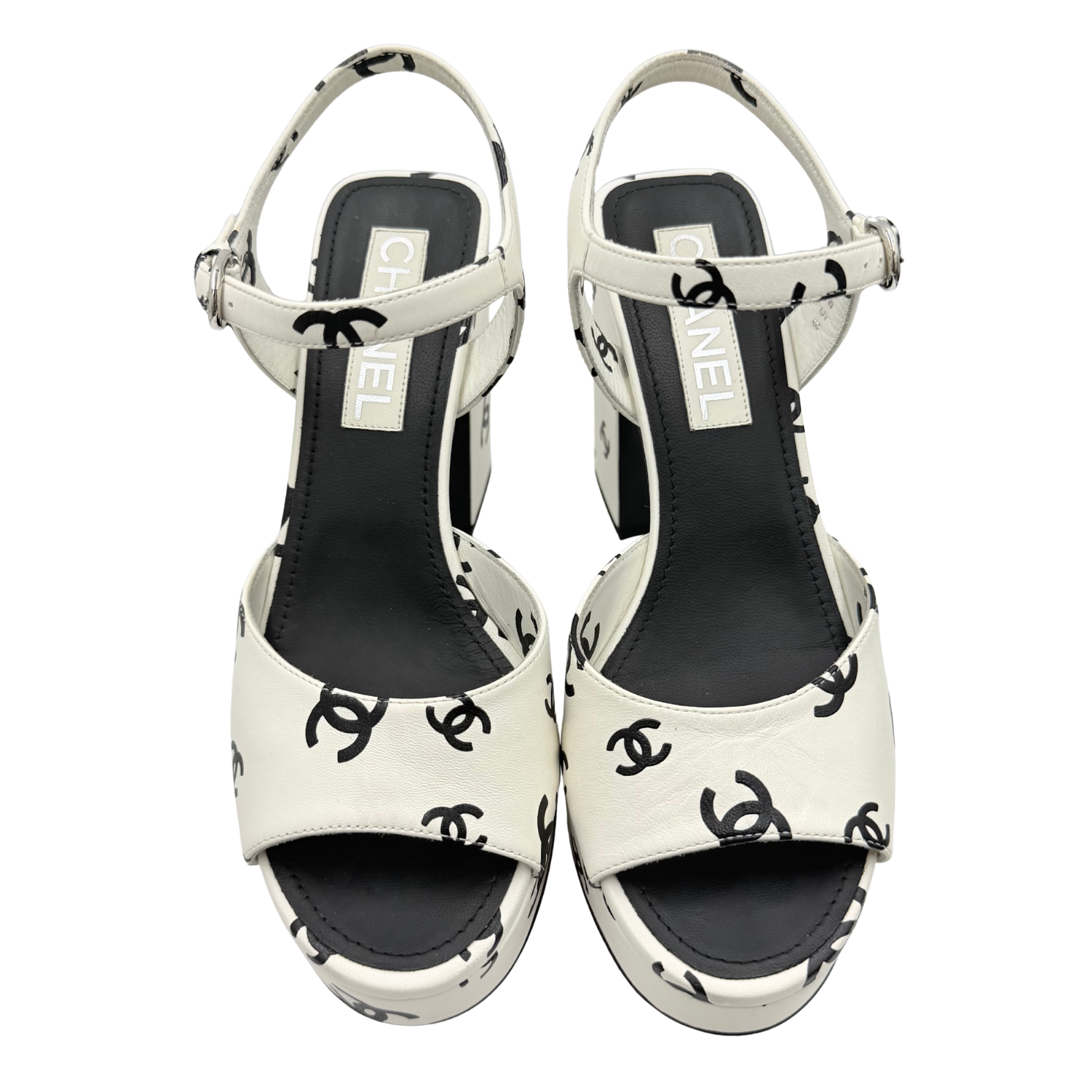 Chanel CC Printed Lambskin Coco Beach Platform Sandals