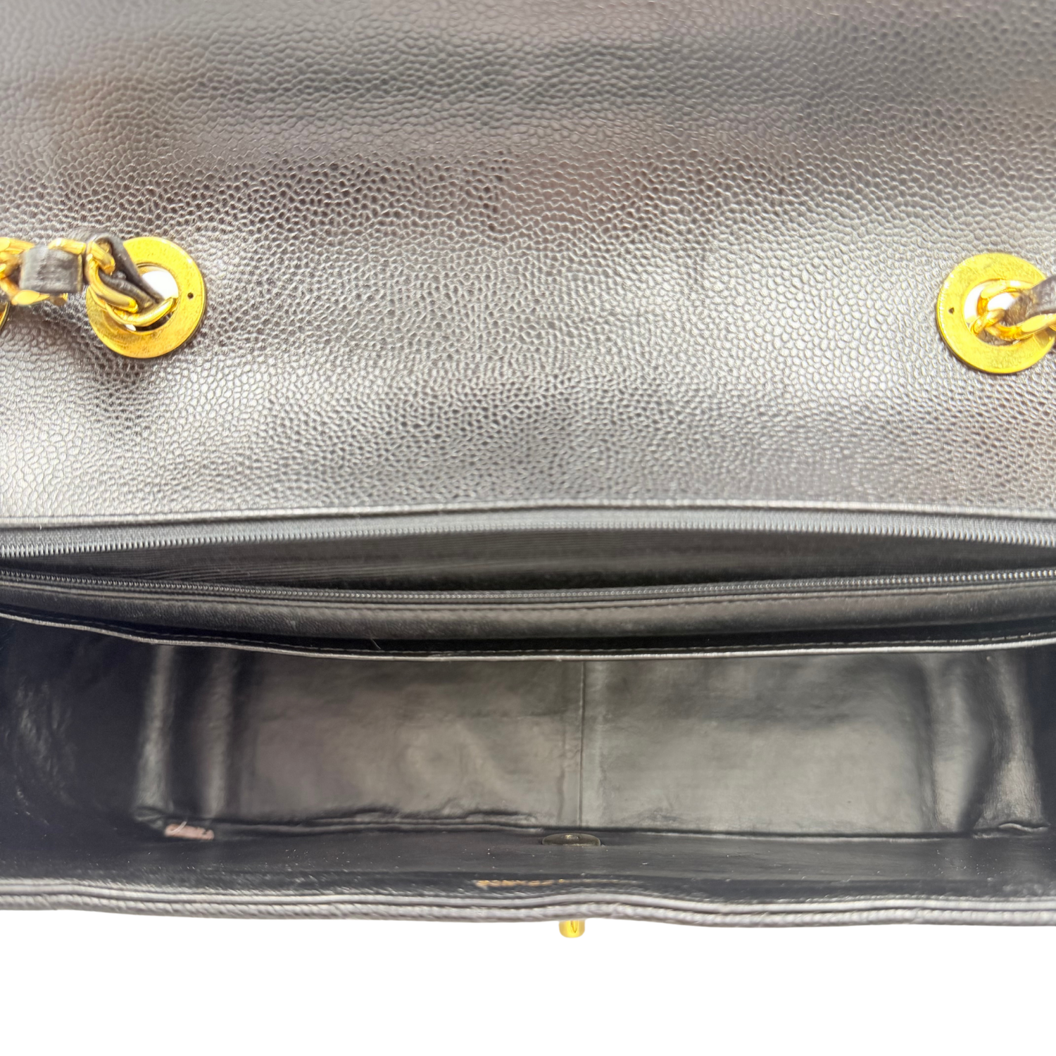 Chanel Vintage Caviar Chevron Leather XL Jumbo Flap Black