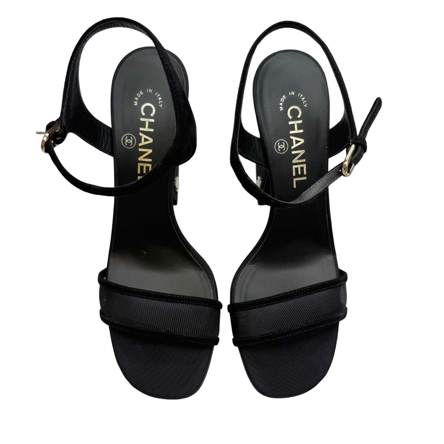 Chanel Grosgrain Open Toe Heeled Sandals Black