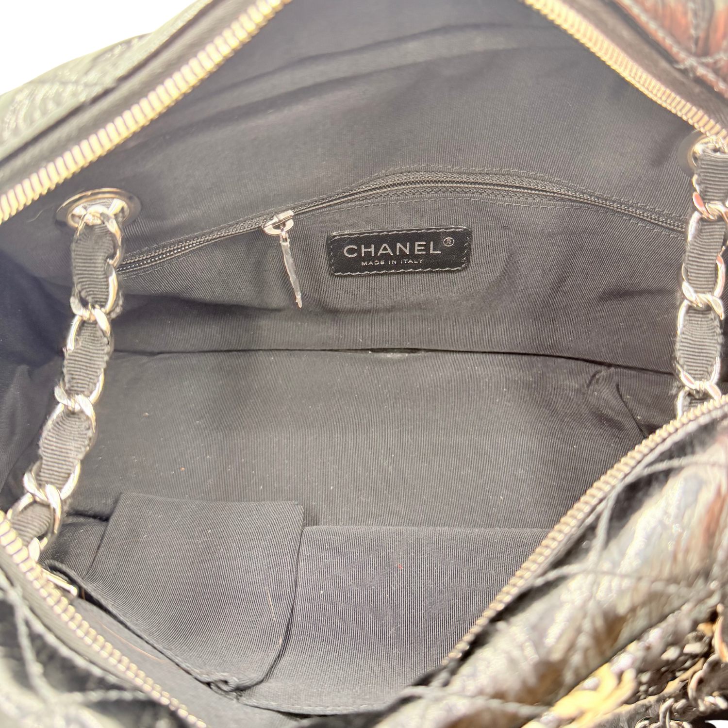 Chanel Camera Case Bag Diamond Woven Stitch Patent Leather Medium Black