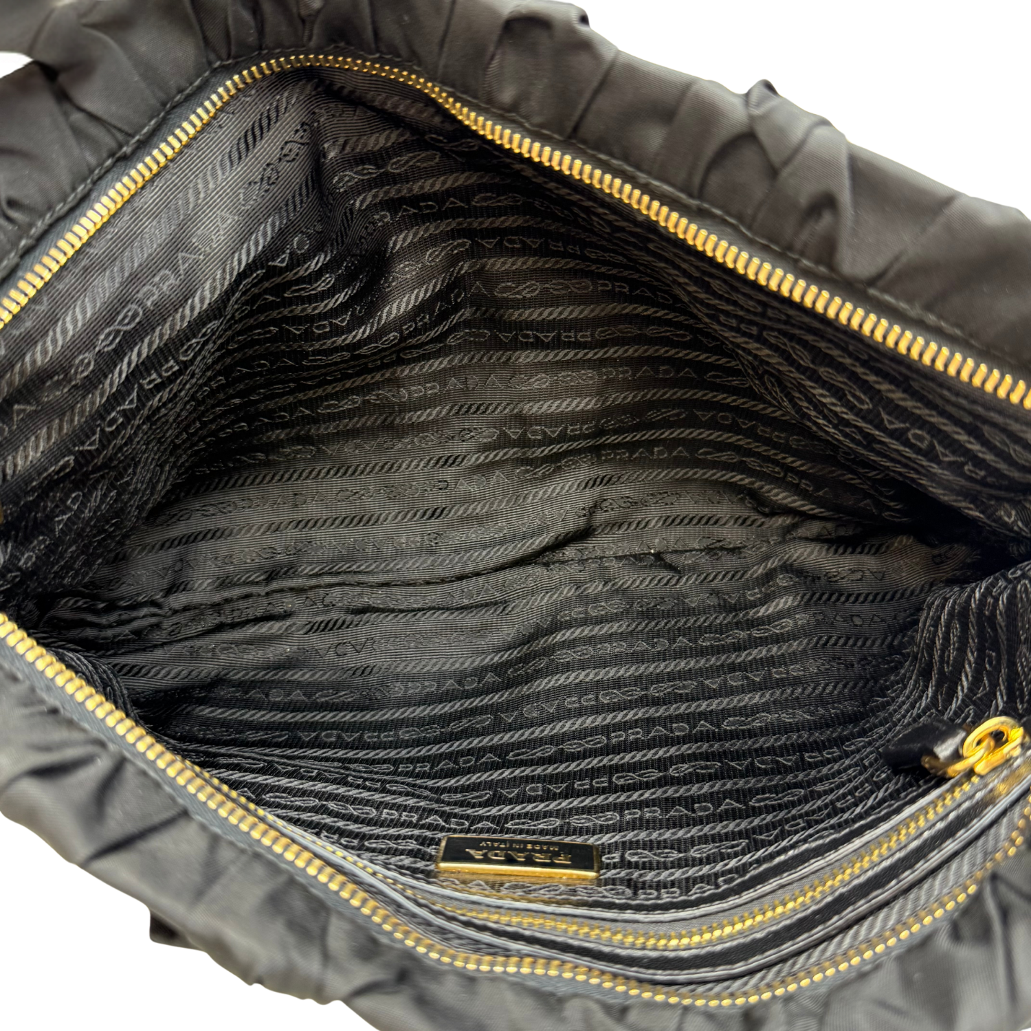 Prada Tessuto Pleated Pochette Clutch Black