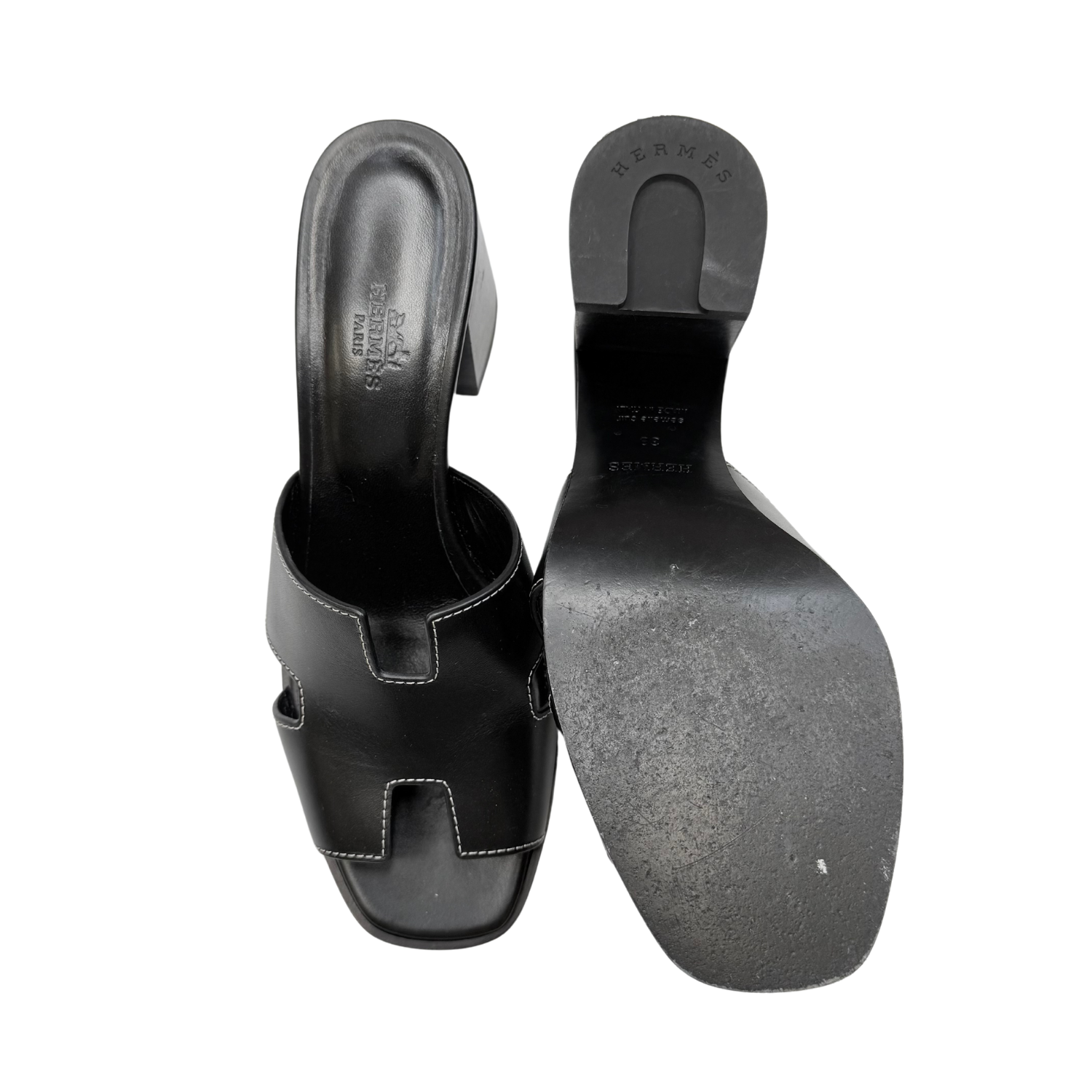 Hermès Helia 60 Leather Heeled Sandal Black