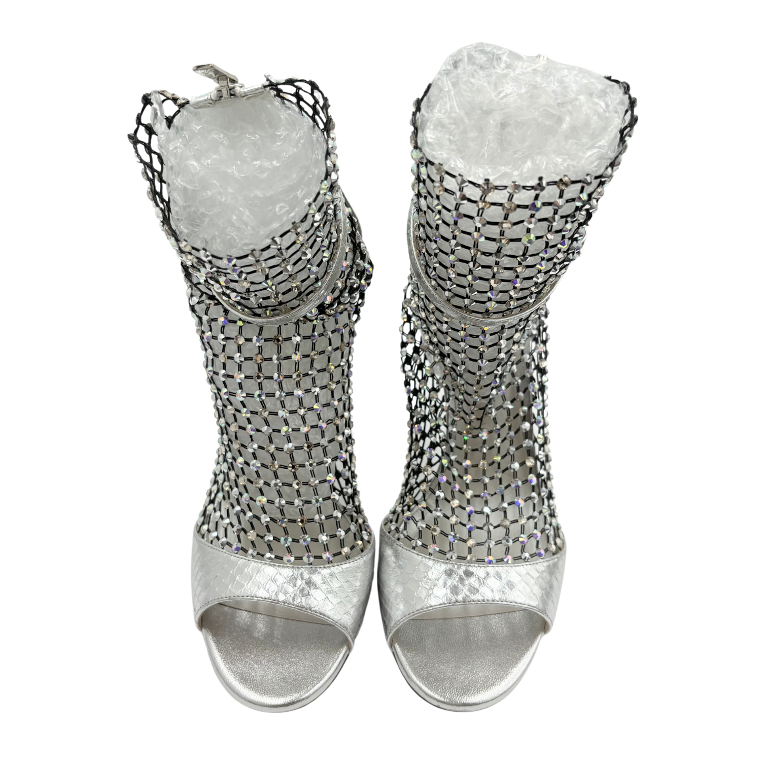 Rene Caovilla Galaxia Silver Heeled Sandals 105