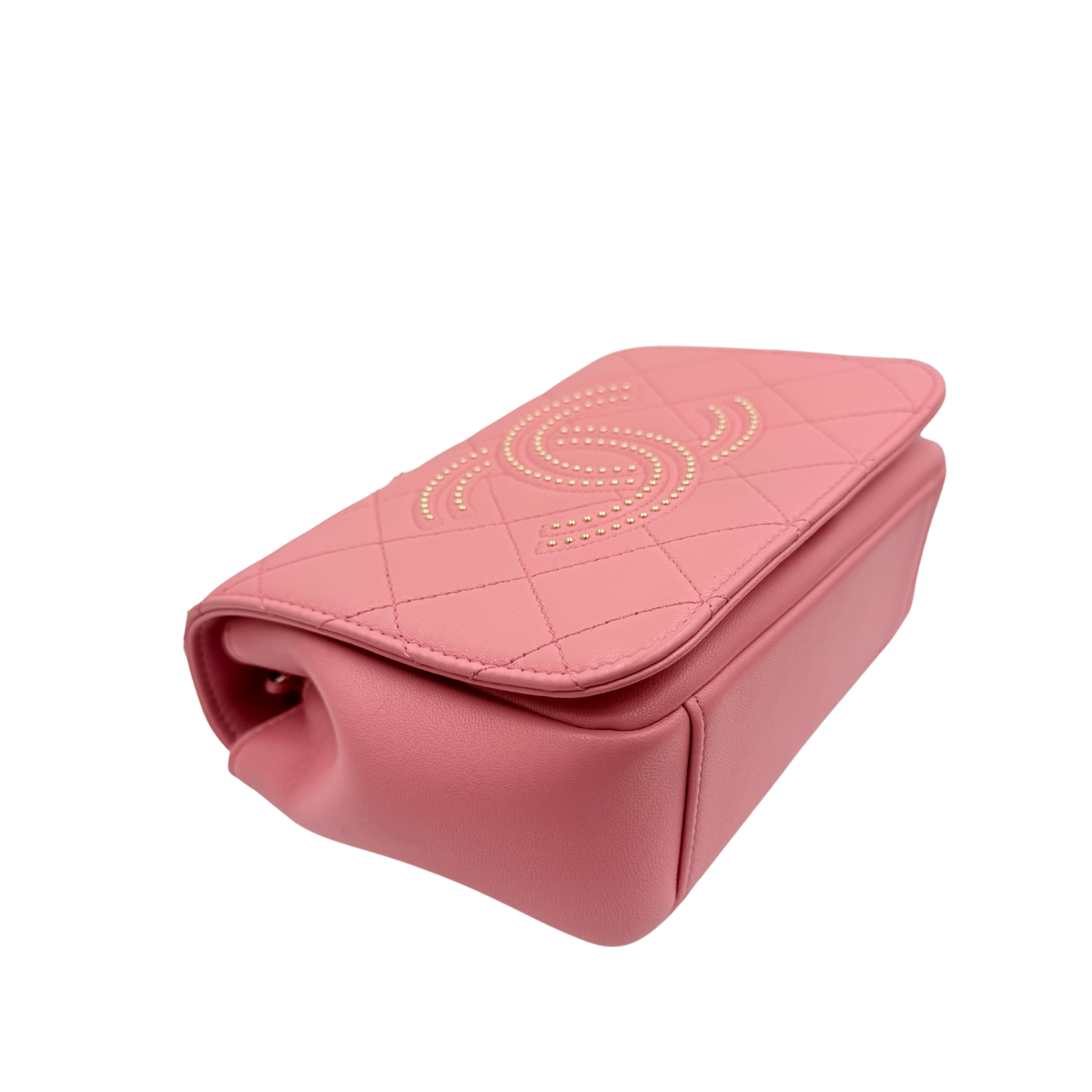 Chanel Small Studded CC Quilted Calfskin Leather Crossbody Bag Pink