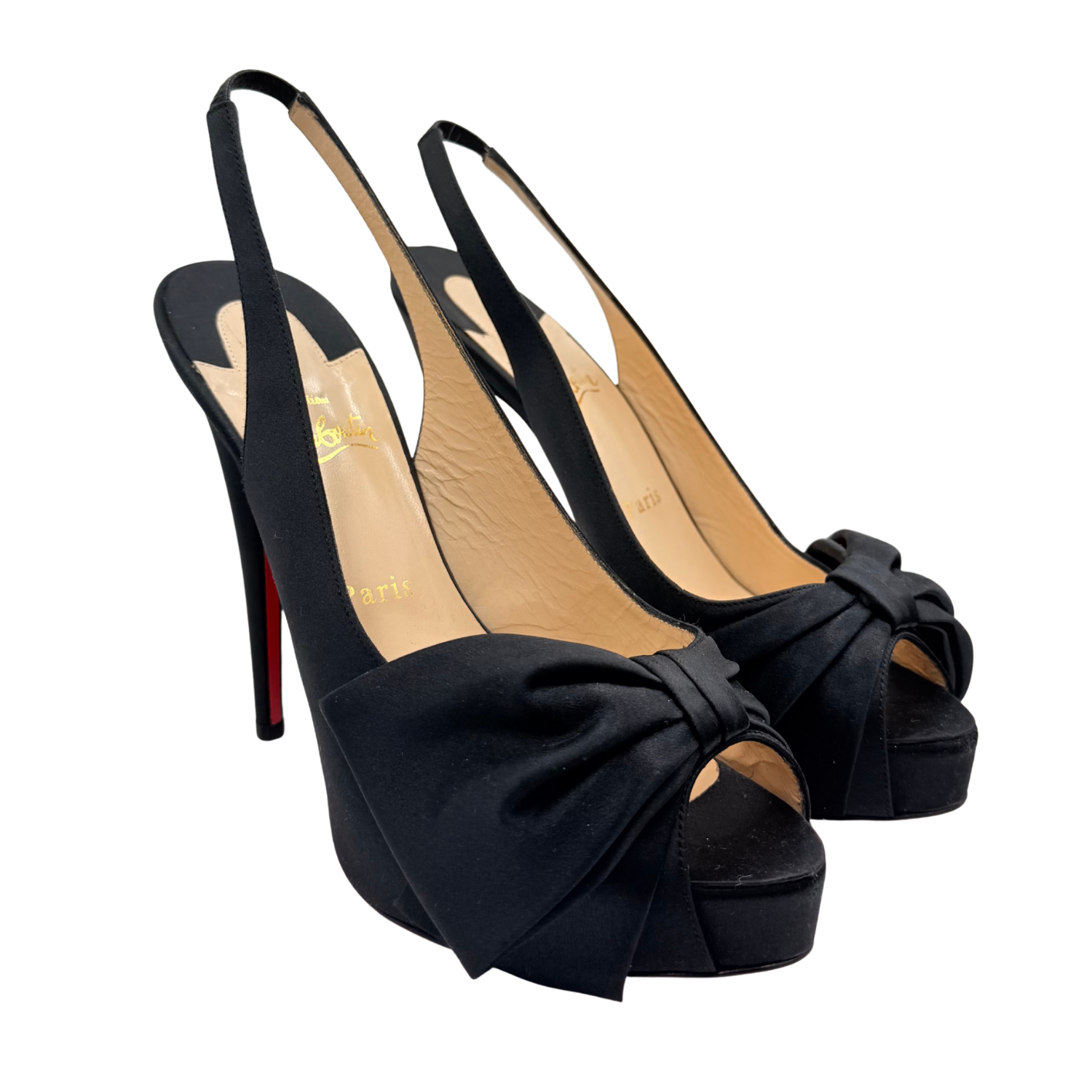 Christian Louboutin Satin Vendome Sling 120mm Platform Heel Black