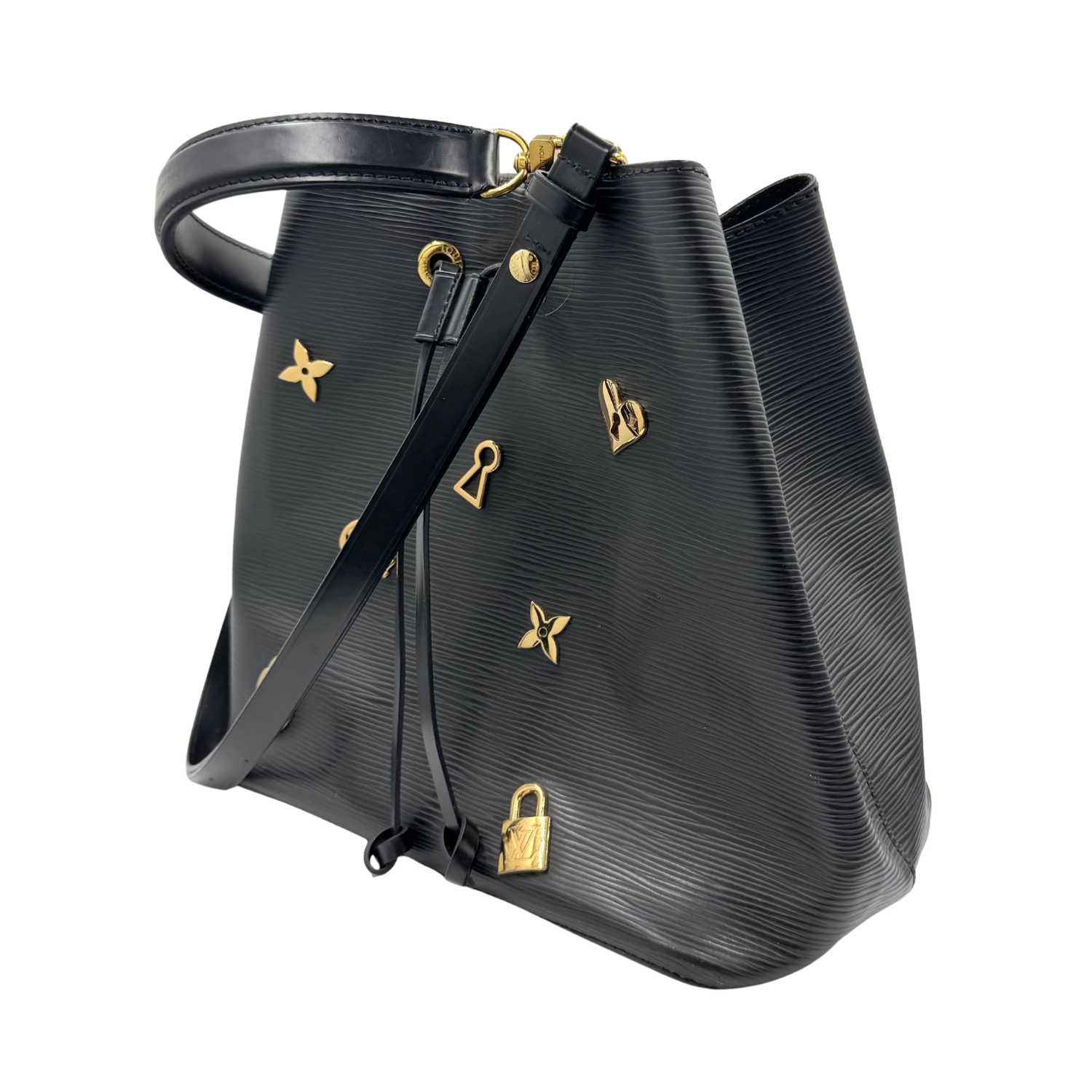MM NeoNoe Love Lock Epi Leather Bucket Bag Black