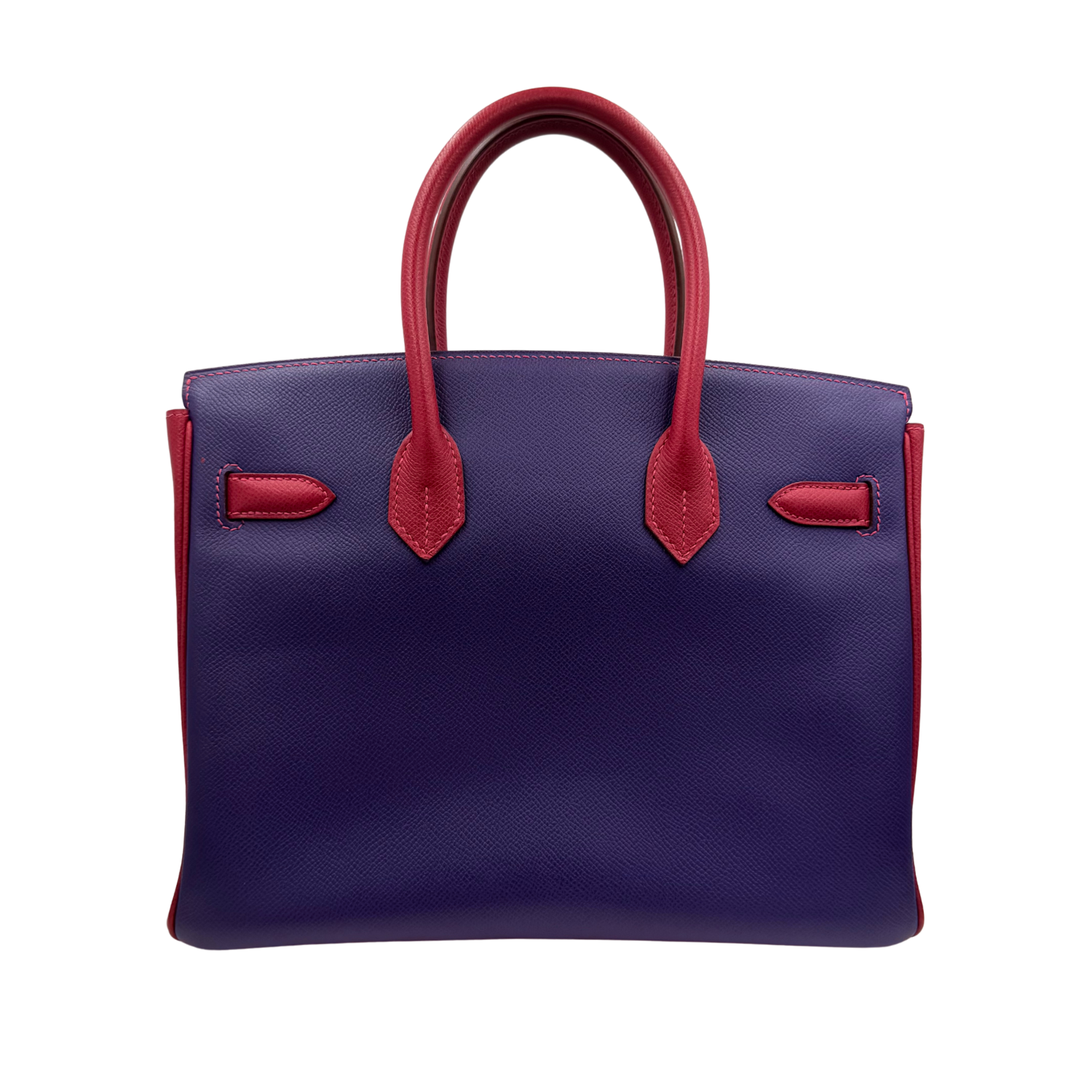 Hermès Special Order (HSS) Birkin 30 Epsom Leather Tri-Color Rose Tyrien, Blue Encre, and Rouge Casaque with Palladium Hardware