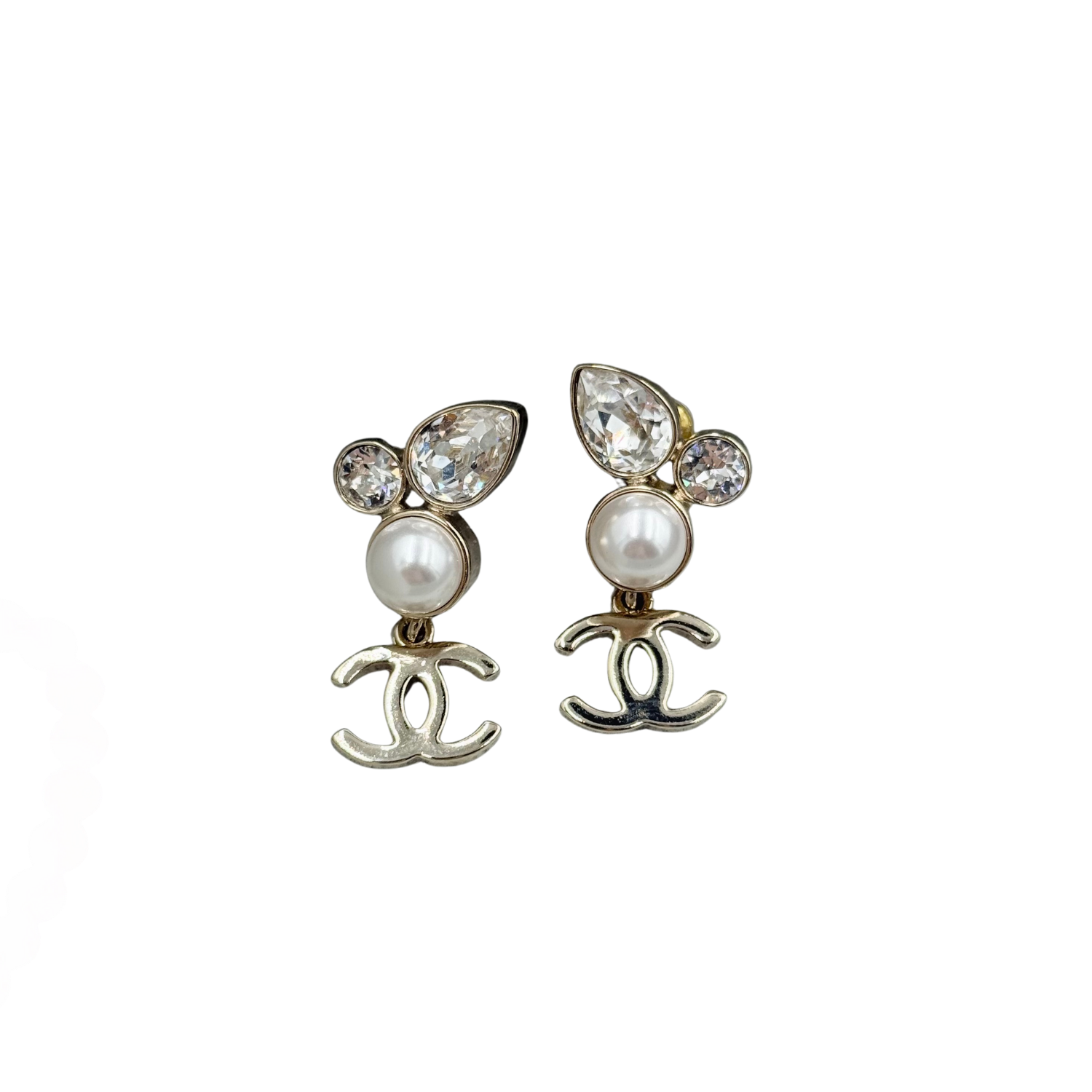 Chanel Medium CC Limited Leaf Drop Pearl Earrings Gold
