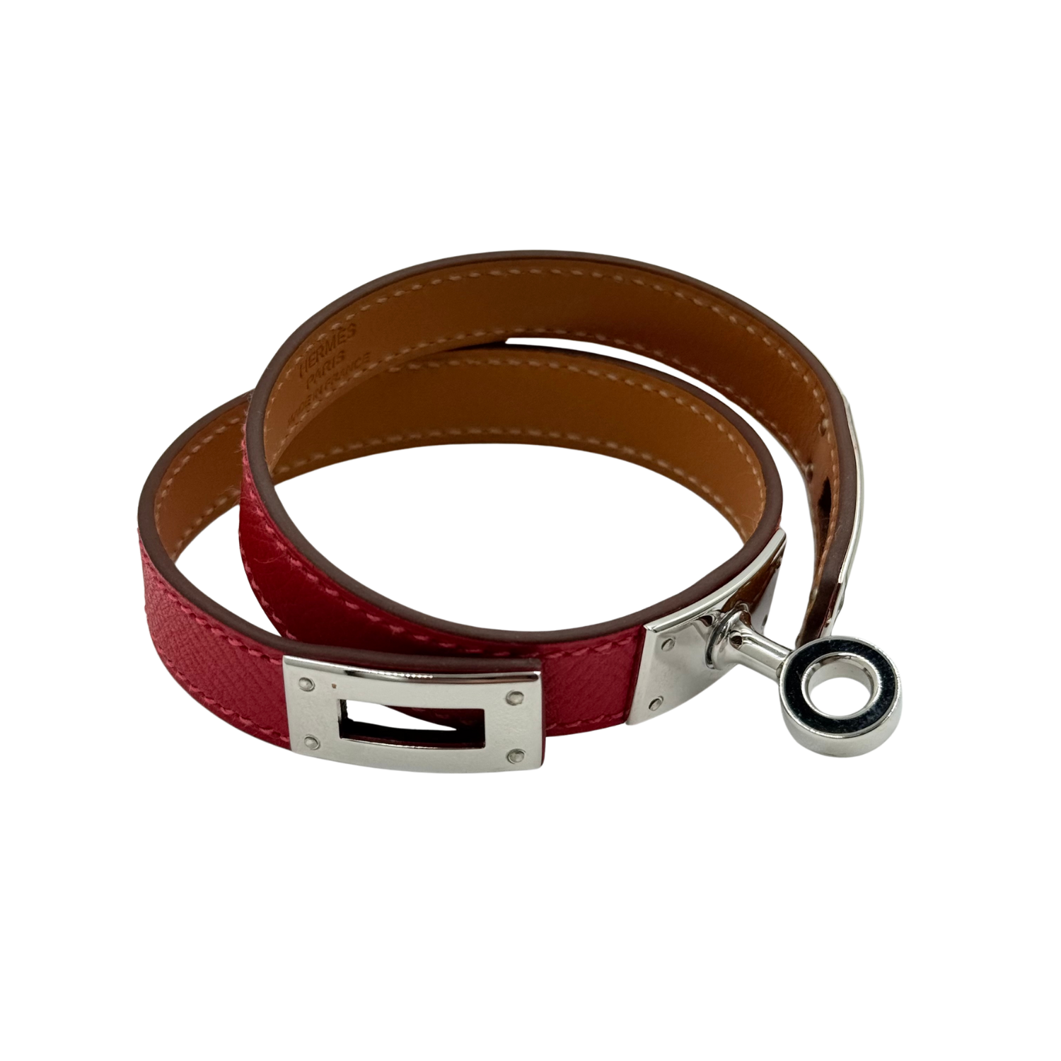 Hermès Small Kelly Double Tour Leather Wrap Bracelet Red